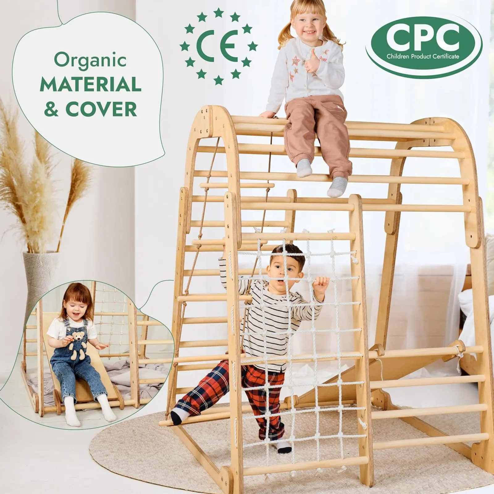 Little Helper Swing & Slide Sets & Garden Play & Trampolines | Kids Climbing Frames & Activity Toys | Ergonomic Pikler 6-in-1 Indoor & Outdoor Eco Wood Toddler Jungle Gym | Climbing Wall | Slide | 36m+