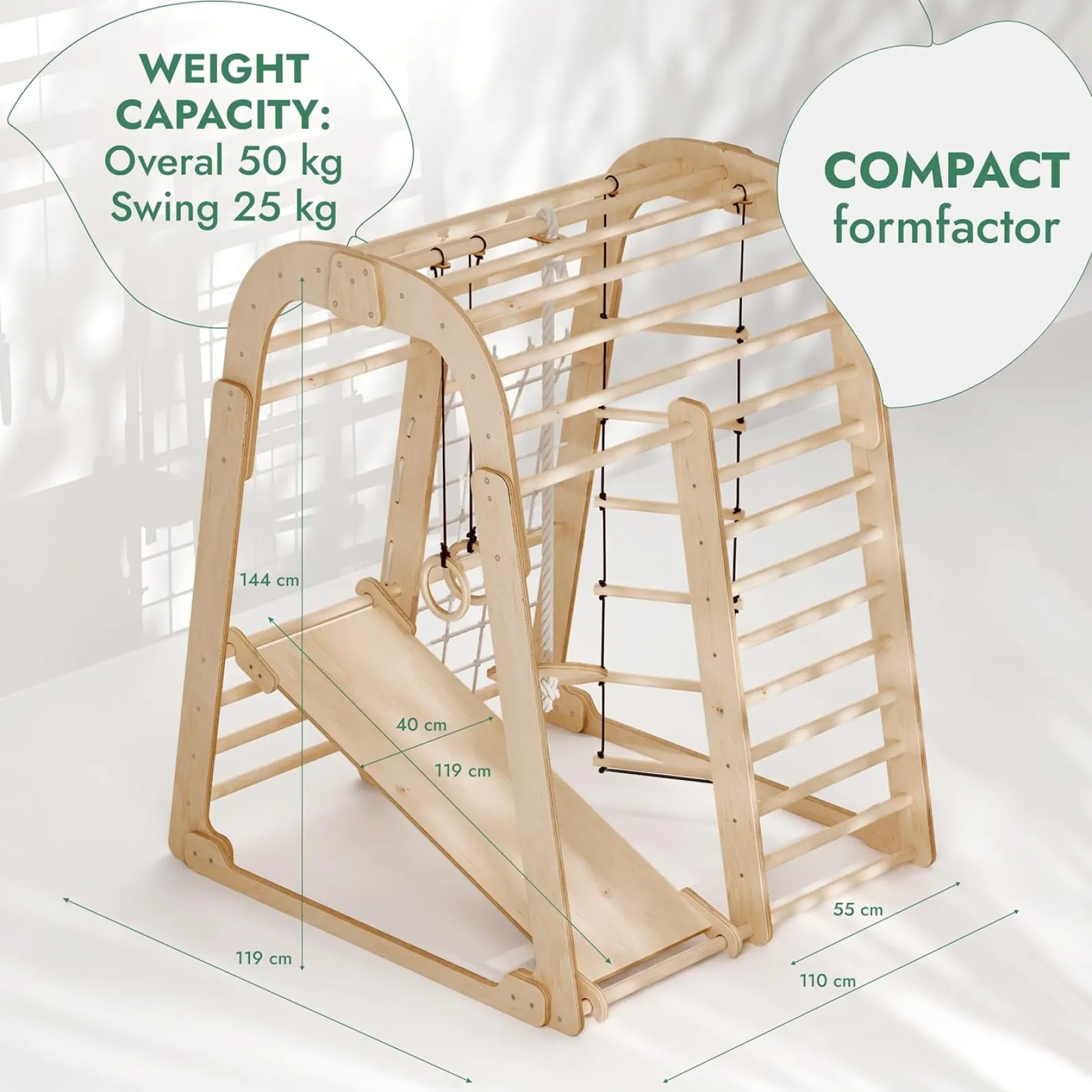 Little Helper Swing & Slide Sets & Garden Play & Trampolines | Kids Climbing Frames & Activity Toys | Ergonomic Pikler 6-in-1 Indoor & Outdoor Eco Wood Toddler Jungle Gym | Climbing Wall | Slide | 36m+