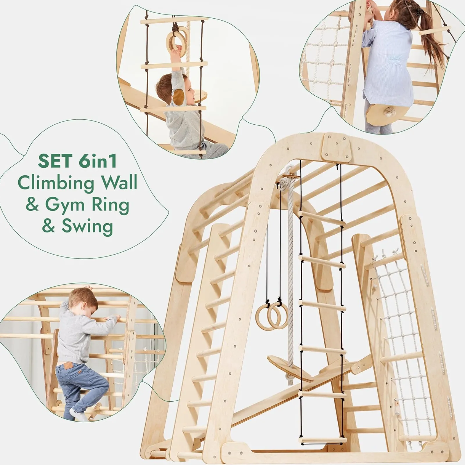 Little Helper Swing & Slide Sets & Garden Play & Trampolines | Kids Climbing Frames & Activity Toys | Ergonomic Pikler 6-in-1 Indoor & Outdoor Eco Wood Toddler Jungle Gym | Climbing Wall | Slide | 36m+