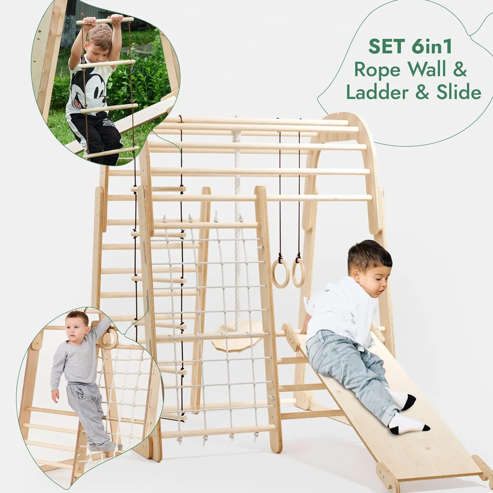 Little Helper Swing & Slide Sets & Garden Play & Trampolines | Kids Climbing Frames & Activity Toys | Ergonomic Pikler 6-in-1 Indoor & Outdoor Eco Wood Toddler Jungle Gym | Climbing Wall | Slide | 36m+