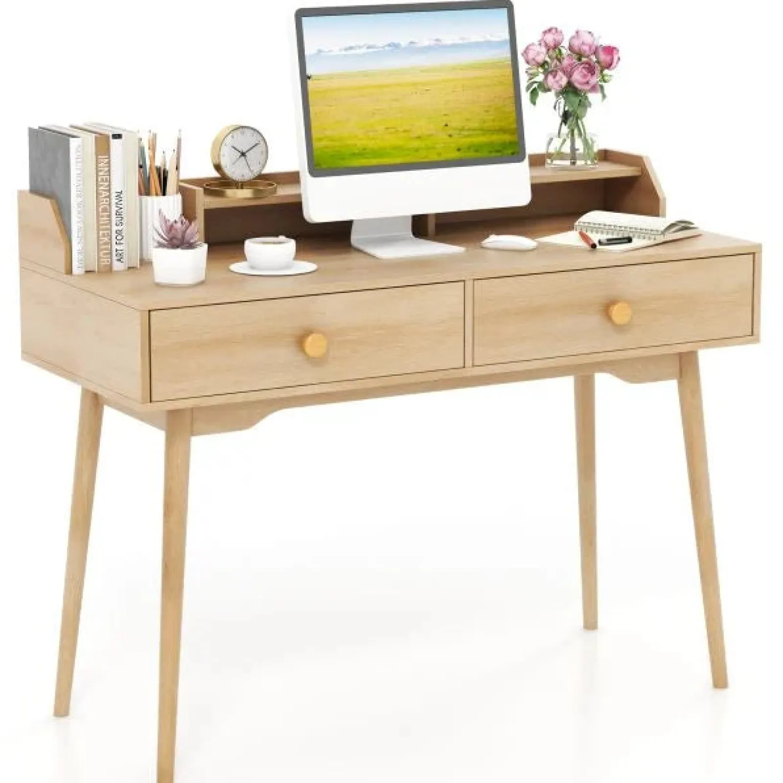 Little Helper Table & Chairs (wooden) | Ergonomic Wooden Homework Hutch Desk | Storage | Older Children & Adults | Natural