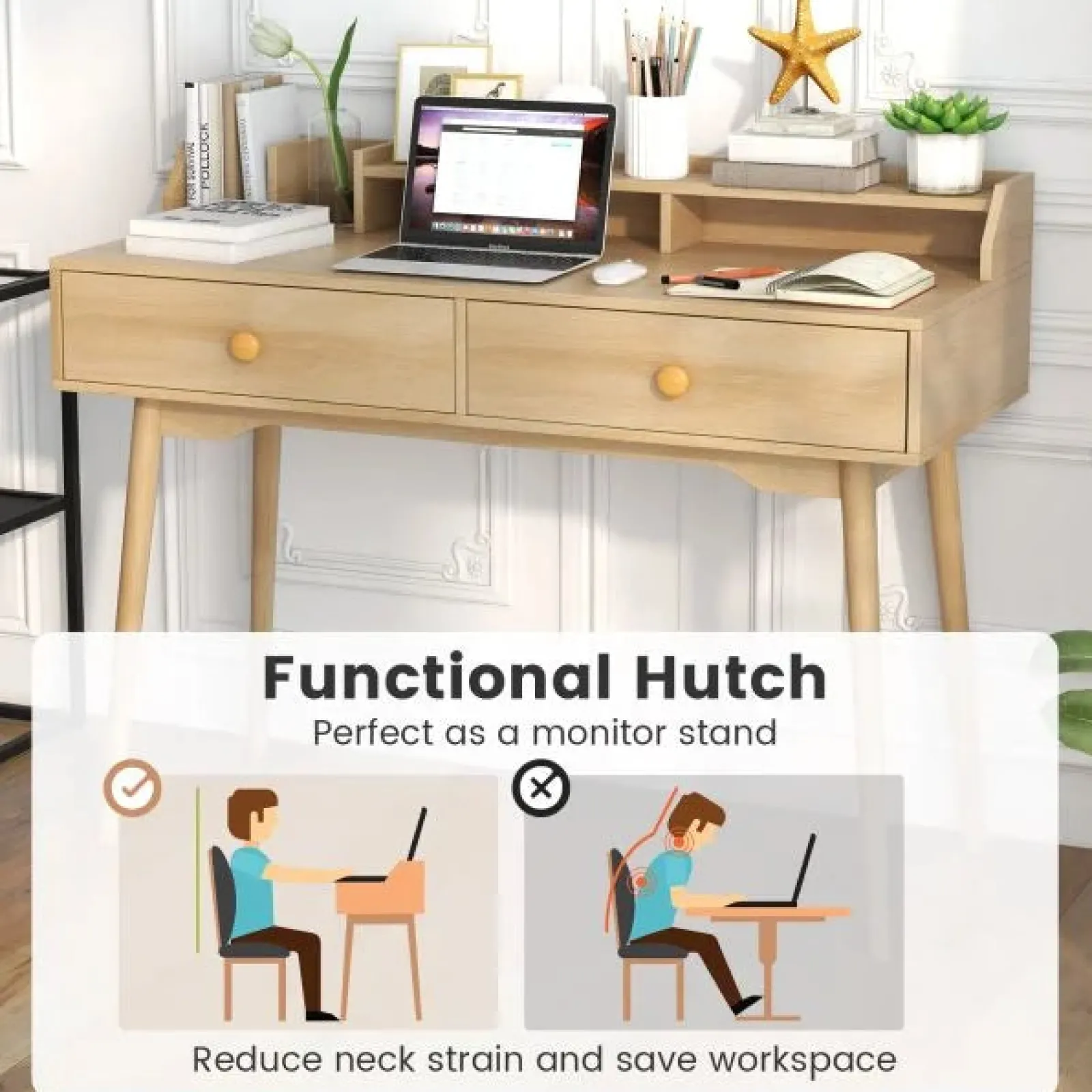 Little Helper Table & Chairs (wooden) | Ergonomic Wooden Homework Hutch Desk | Storage | Older Children & Adults | Natural