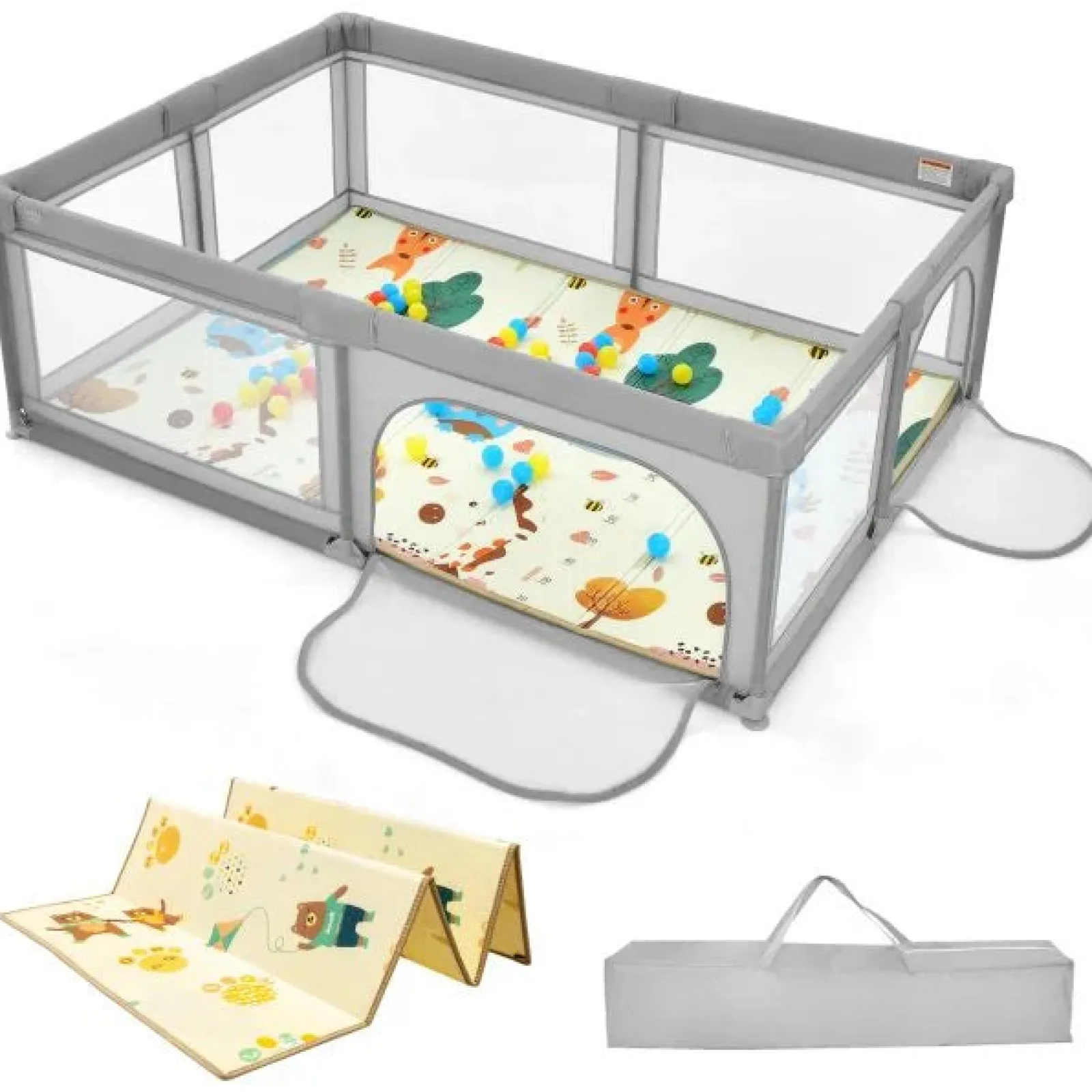 Little Helper Baby Playpens | Travel Cots & Travel Beds | Extra Large Baby Playpen | Ball Pool | 50 Balls & Carry Bag | Breathable Mesh Fabric | 2m x 1.4m | Soft Grey