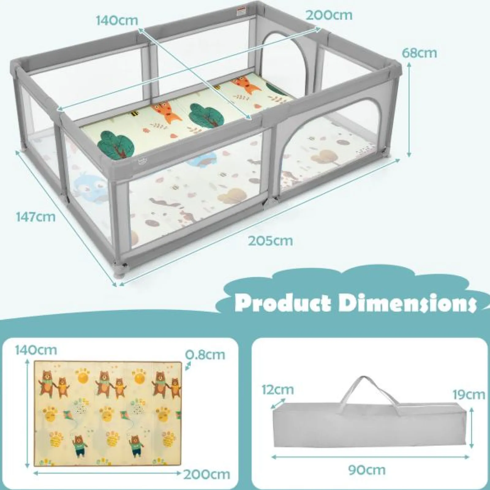 Little Helper Baby Playpens | Travel Cots & Travel Beds | Extra Large Baby Playpen | Ball Pool | 50 Balls & Carry Bag | Breathable Mesh Fabric | 2m x 1.4m | Soft Grey