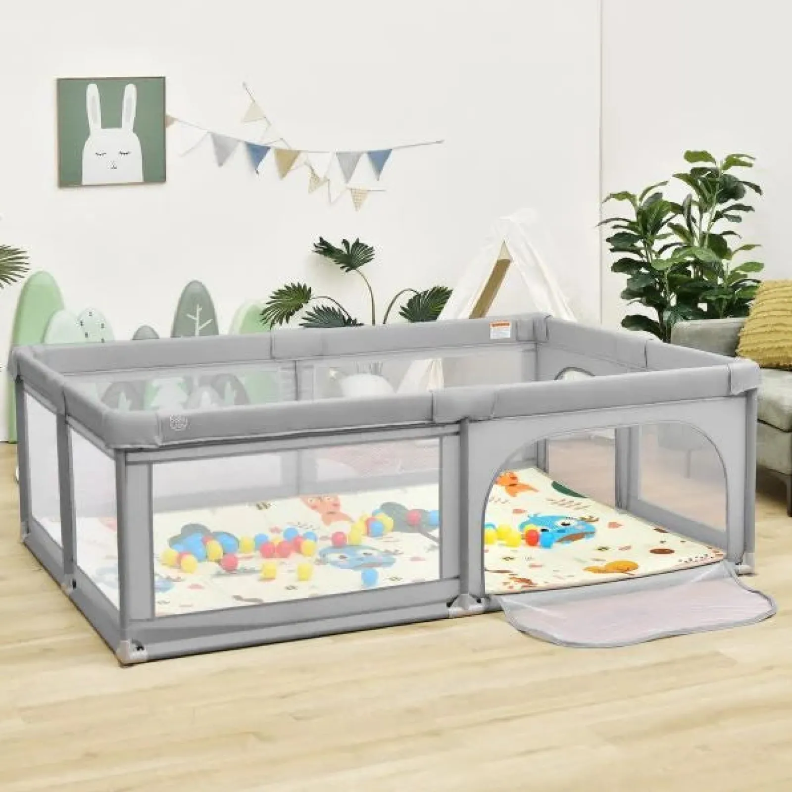 Little Helper Baby Playpens | Travel Cots & Travel Beds | Extra Large Baby Playpen | Ball Pool | 50 Balls & Carry Bag | Breathable Mesh Fabric | 2m x 1.4m | Soft Grey