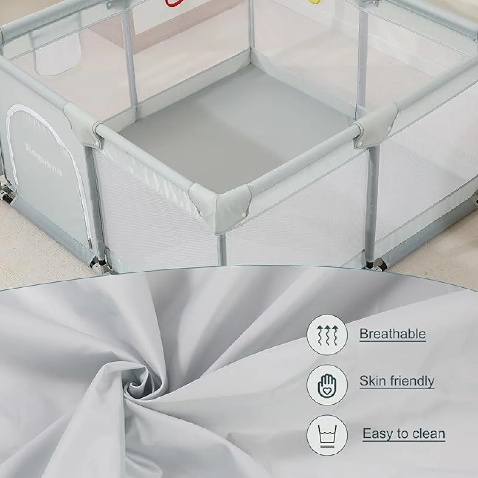 Little Helper Baby Playpens | Travel Cots & Travel Beds | Extra Large Baby Playpen | Ball Pool | Breathable Mesh Fabric | 1.5m Square | Soft Grey