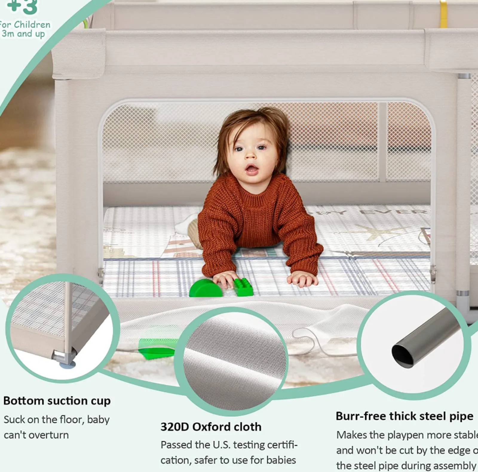 Little Helper Baby Playpens | Travel Cots & Travel Beds | Extra Large Baby Playpen | Support Handles | Carry Bag | Breathable Mesh Fabric | Includes Reversible Play Mat | Grey