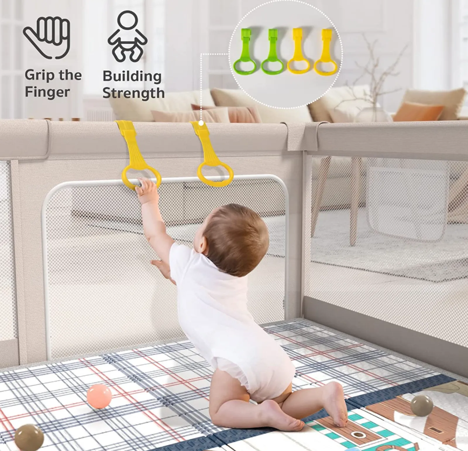 Little Helper Baby Playpens | Travel Cots & Travel Beds | Extra Large Baby Playpen | Support Handles | Carry Bag | Breathable Mesh Fabric | Includes Reversible Play Mat | Grey
