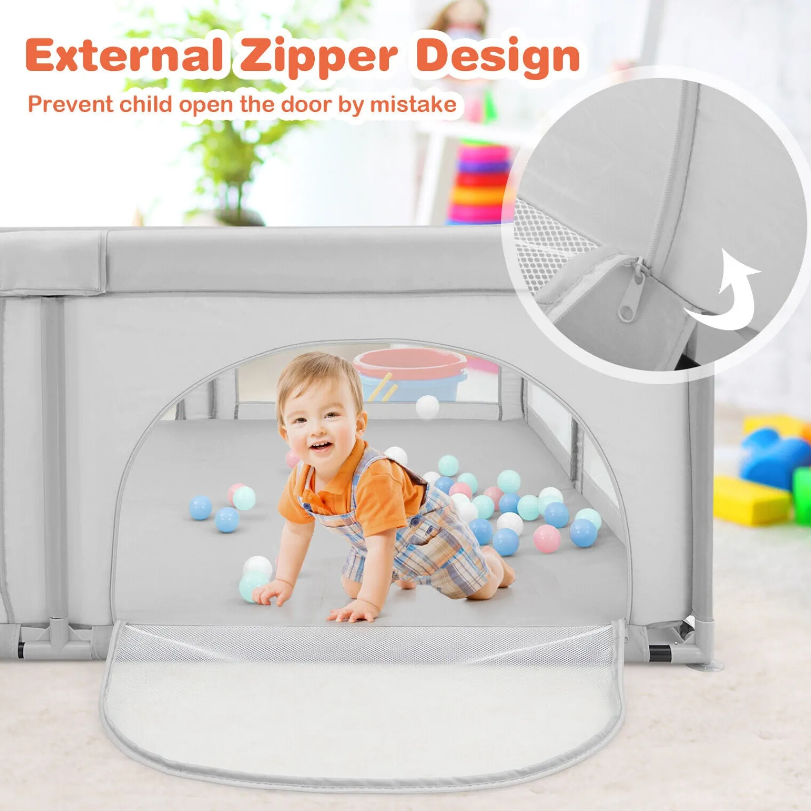 Little Helper Baby Playpens | Travel Cots & Travel Beds | Extra Large Baby Playpen and Ball Pool with 50 Balls | Breathable Mesh Fabric | 2.07m x 1.87m | Soft Grey
