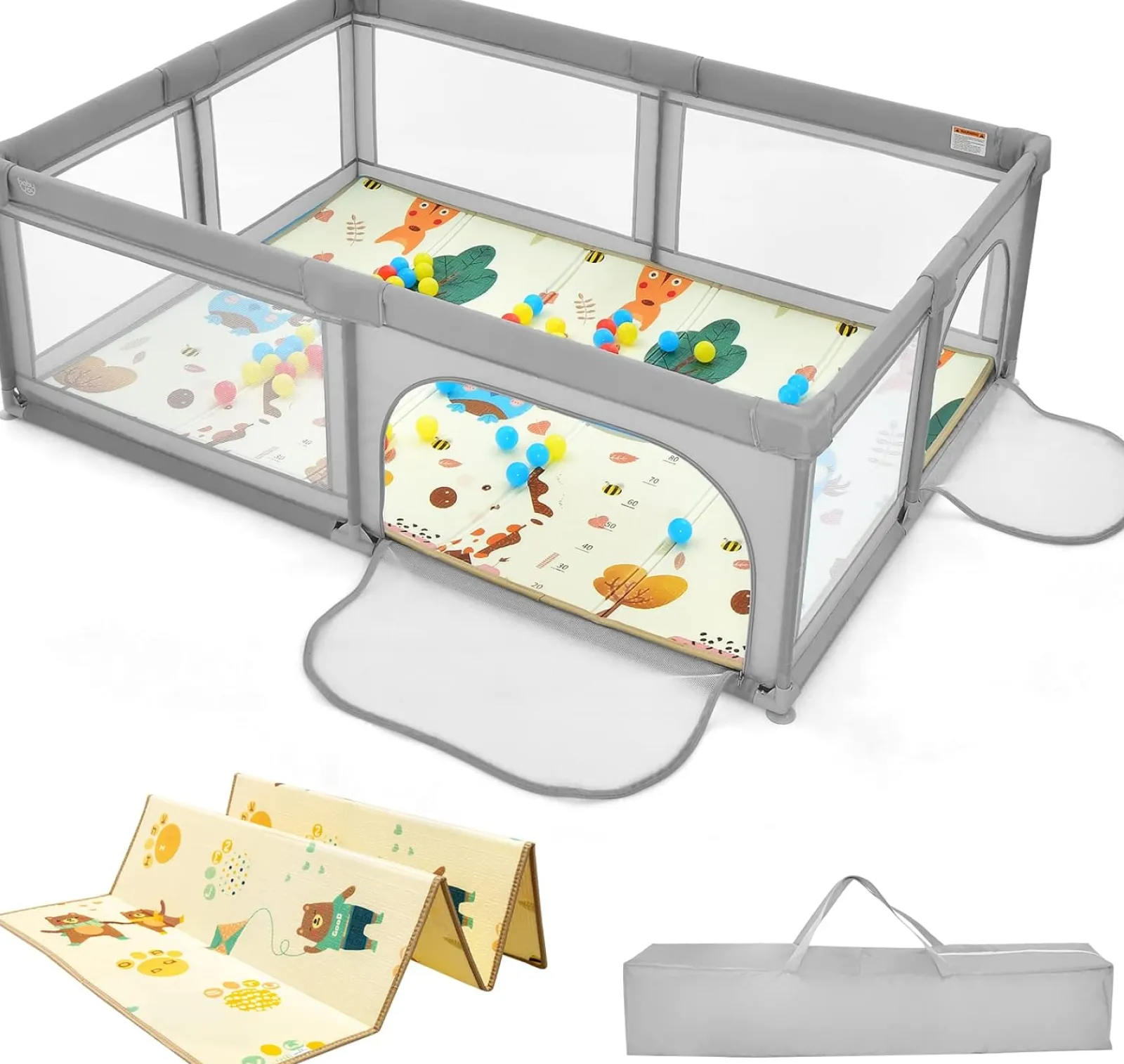 Little Helper Baby Playpens | Travel Cots & Travel Beds | Extra Large Baby Playpen and Ball Pool with 50 Balls, Mat & Carry Bag | Breathable Mesh Fabric | 2m x 1.4m | Grey