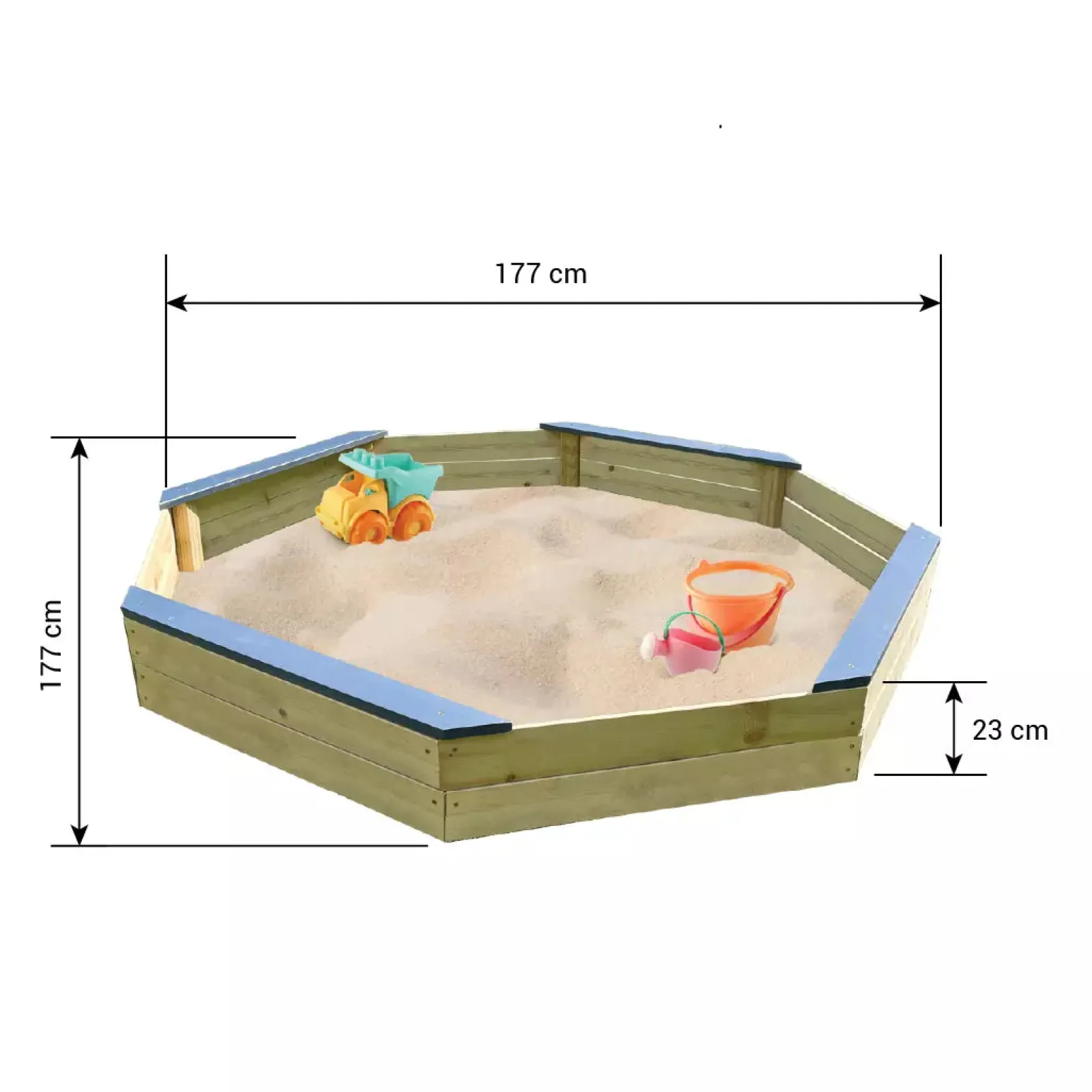 Little Helper Sand & Water Table & Sandpits & Mud Kitchens | Extra Large High Quality & Durable Fir Wood Sandpit w/ Seats & Rain Cover | 1.77m diameter
