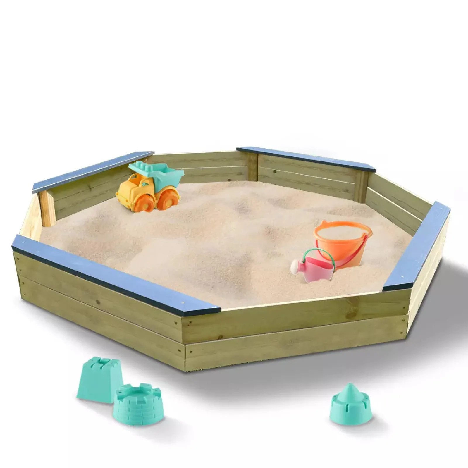 Little Helper Sand & Water Table & Sandpits & Mud Kitchens | Extra Large High Quality & Durable Fir Wood Sandpit w/ Seats & Rain Cover | 1.77m diameter