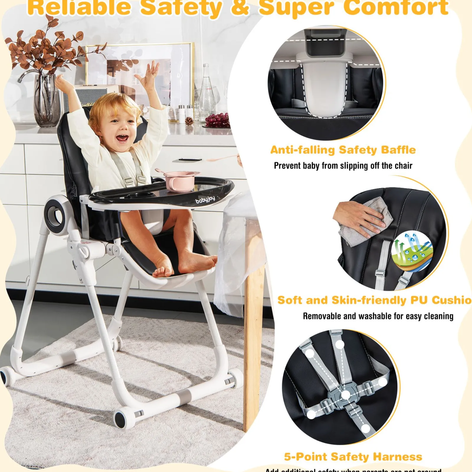 Little Helper High Chairs (plastic) | Folding & Height Adjustable Baby High Chair | Lockable Wheels | Removable Trays | Cushion