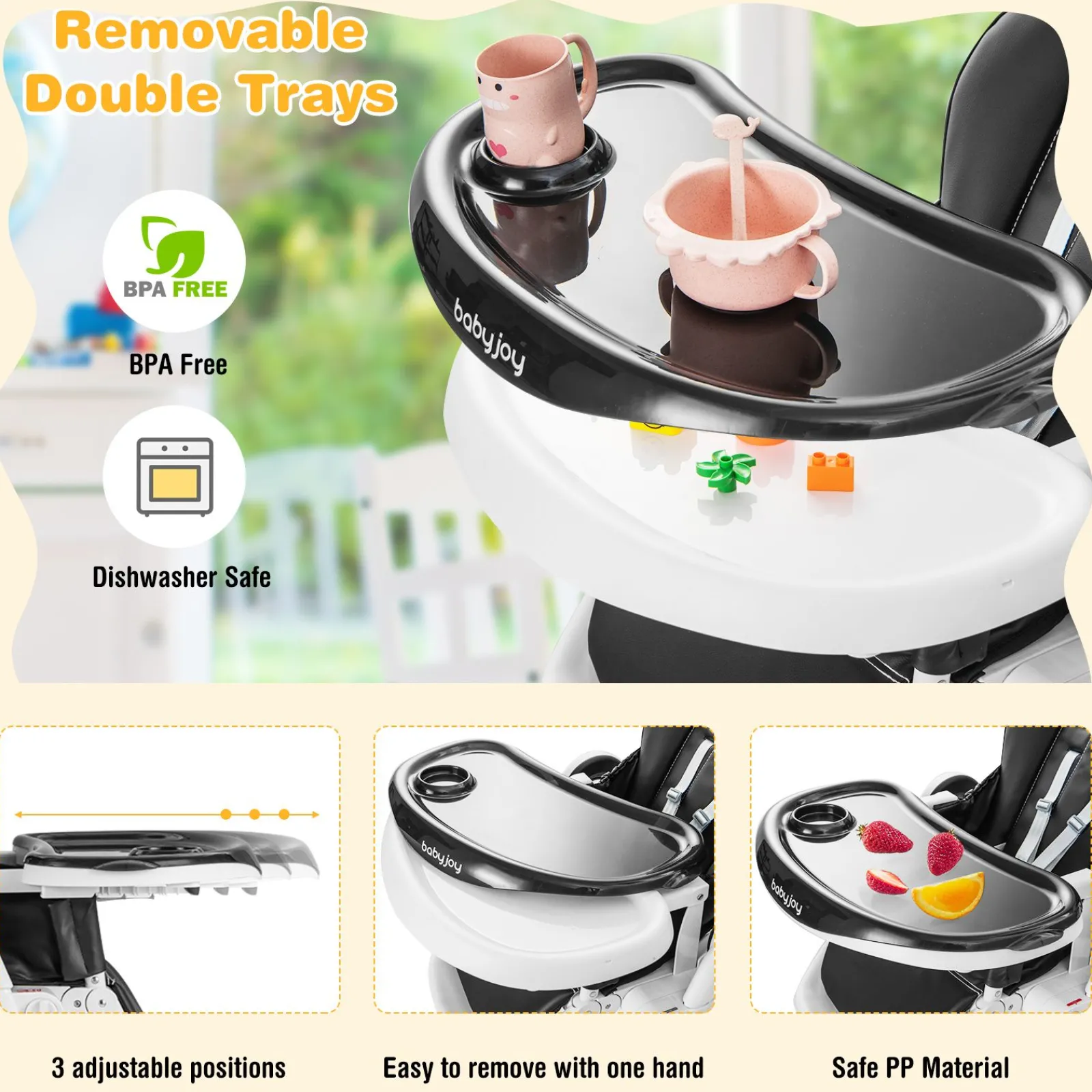 Little Helper High Chairs (plastic) | Folding & Height Adjustable Baby High Chair | Lockable Wheels | Removable Trays | Cushion
