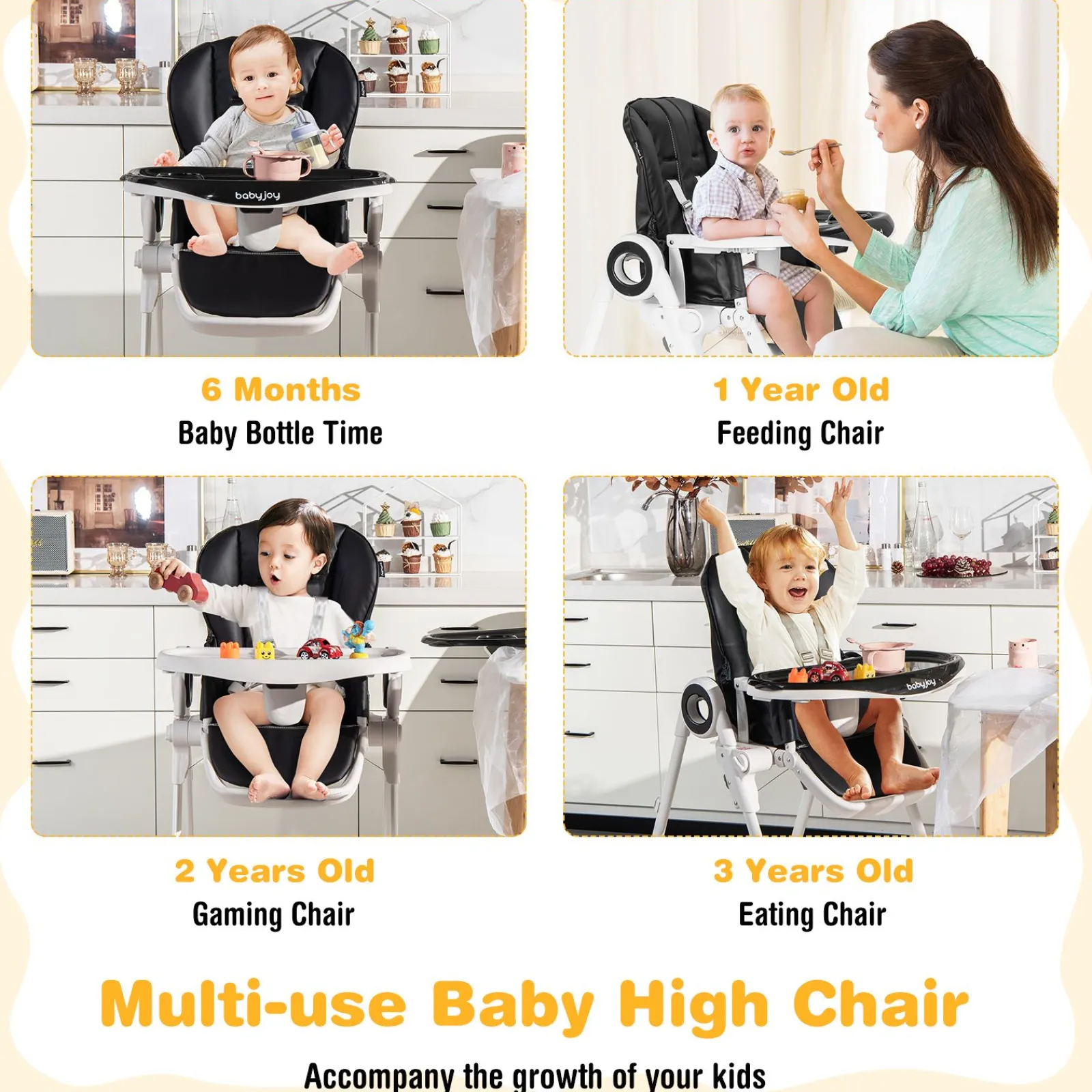 Little Helper High Chairs (plastic) | Folding & Height Adjustable Baby High Chair | Lockable Wheels | Removable Trays | Cushion