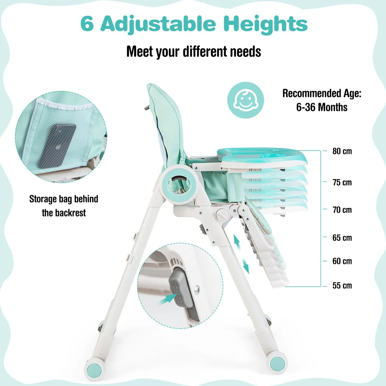 Little Helper High Chairs (plastic) | Folding & Height Adjustable Baby High Chair | Lockable Wheels | Removable Trays | Cushion