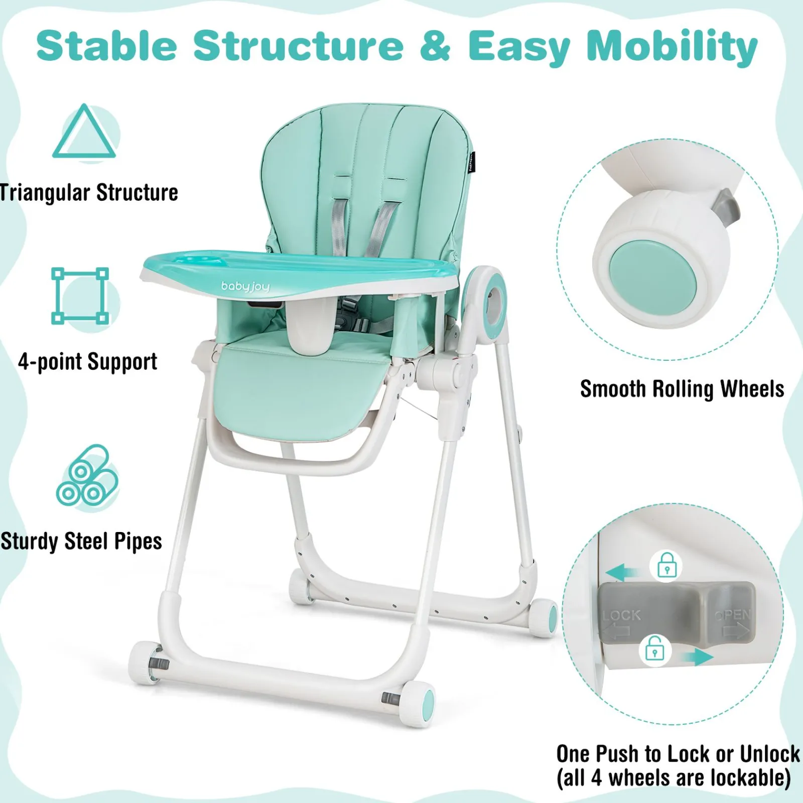 Little Helper High Chairs (plastic) | Folding & Height Adjustable Baby High Chair | Lockable Wheels | Removable Trays | Cushion