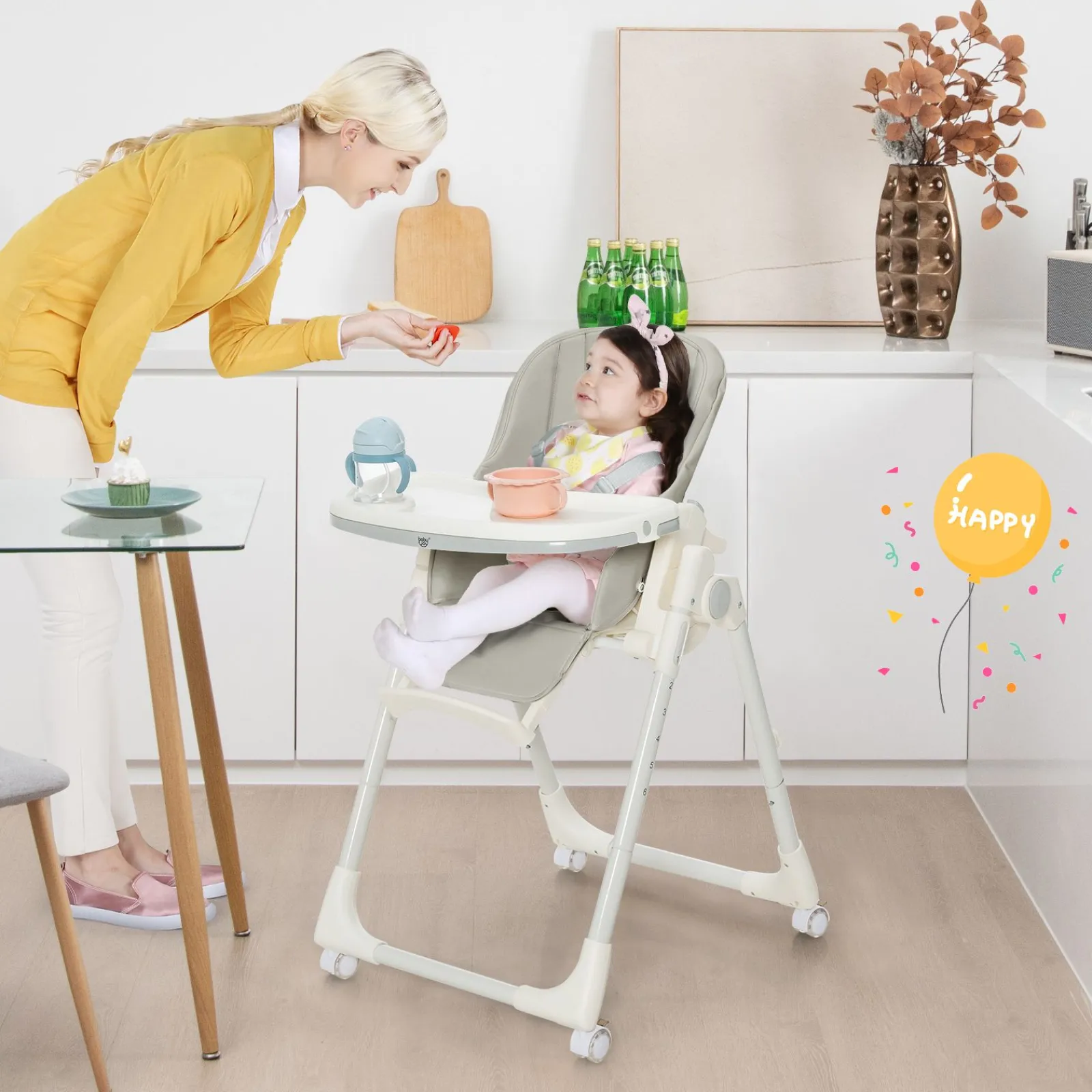Little Helper High Chairs (plastic) | Folding | Reclining | Adjustable Baby High Chair | 5 Recline Positions | Grey