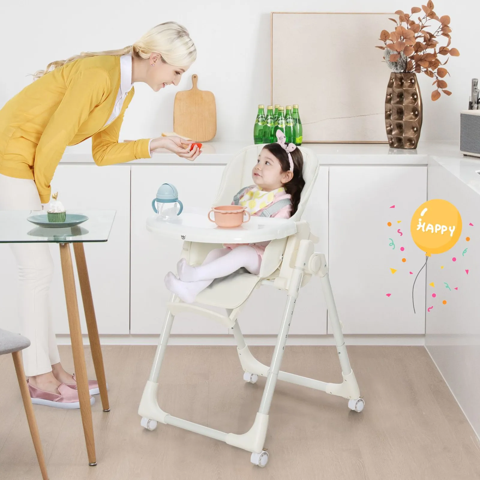Little Helper High Chairs (plastic) | Folding | Reclining | Adjustable Baby High Chair | 5 Recline Positions | Winter White