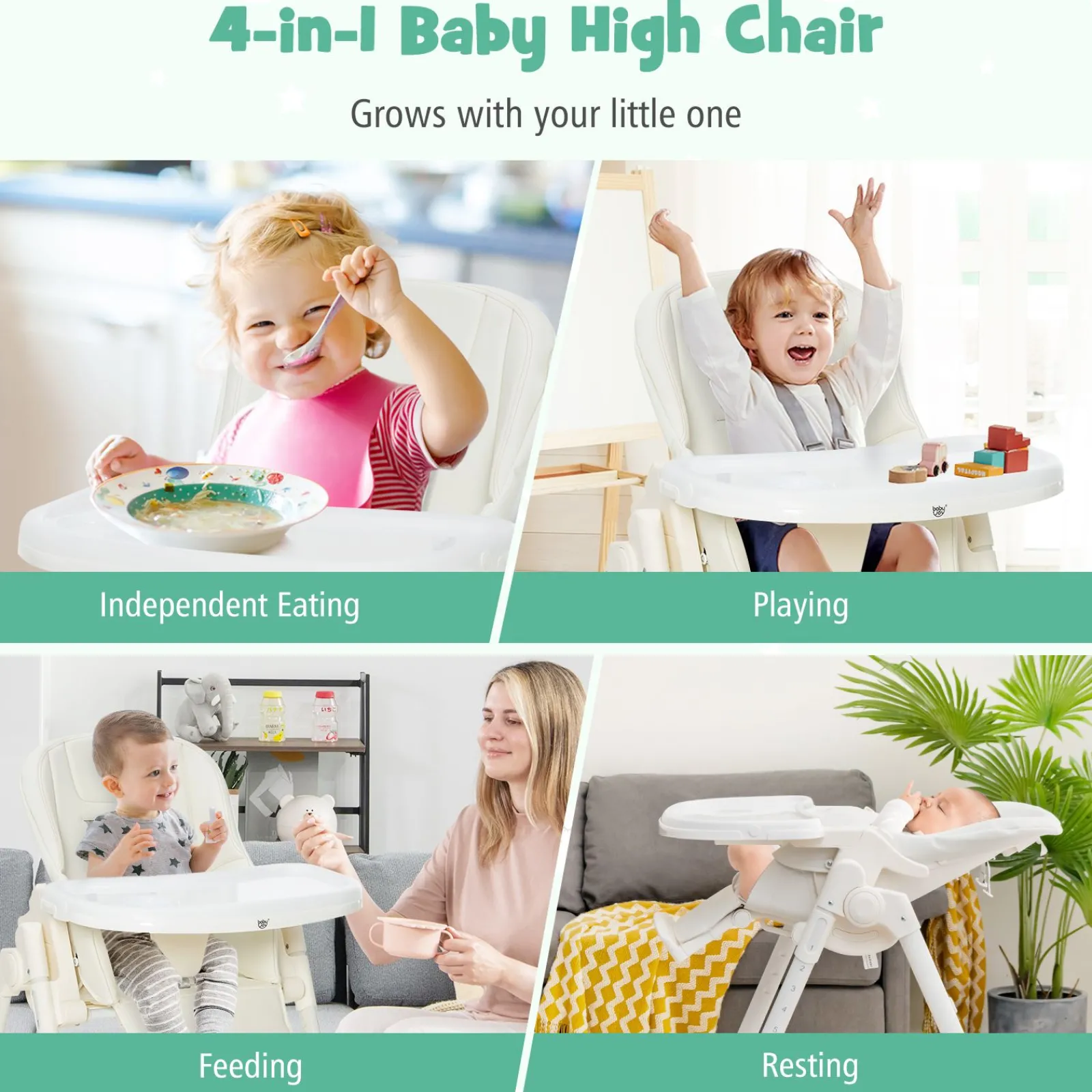 Little Helper High Chairs (plastic) | Folding | Reclining | Adjustable Baby High Chair | 5 Recline Positions | Winter White