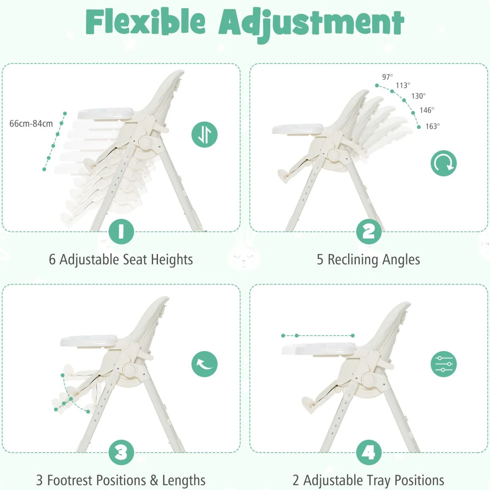 Little Helper High Chairs (plastic) | Folding | Reclining | Adjustable Baby High Chair | 5 Recline Positions | Winter White