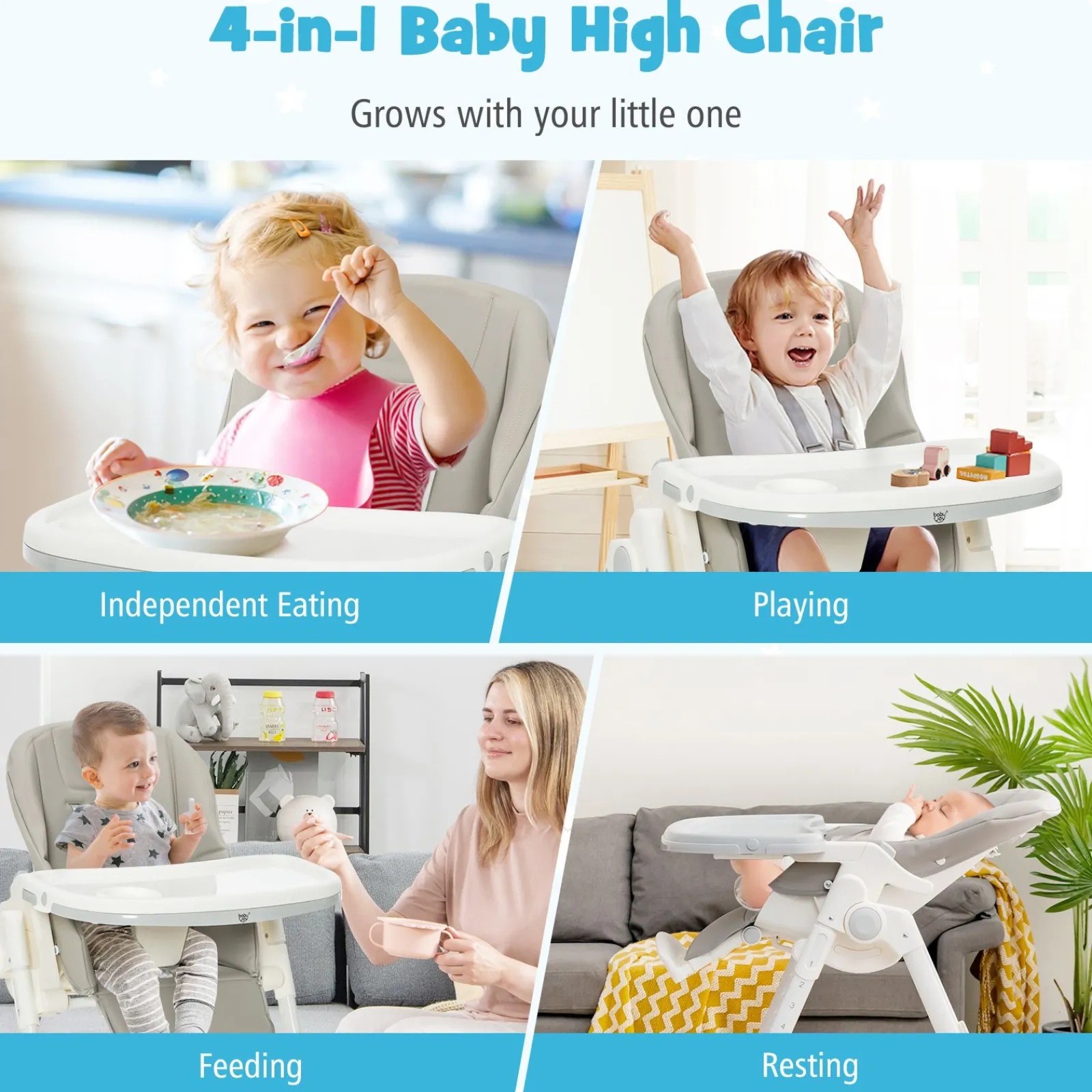 Little Helper High Chairs (plastic) | Folding | Reclining | Adjustable Baby High Chair | 5 Recline Positions | Winter White