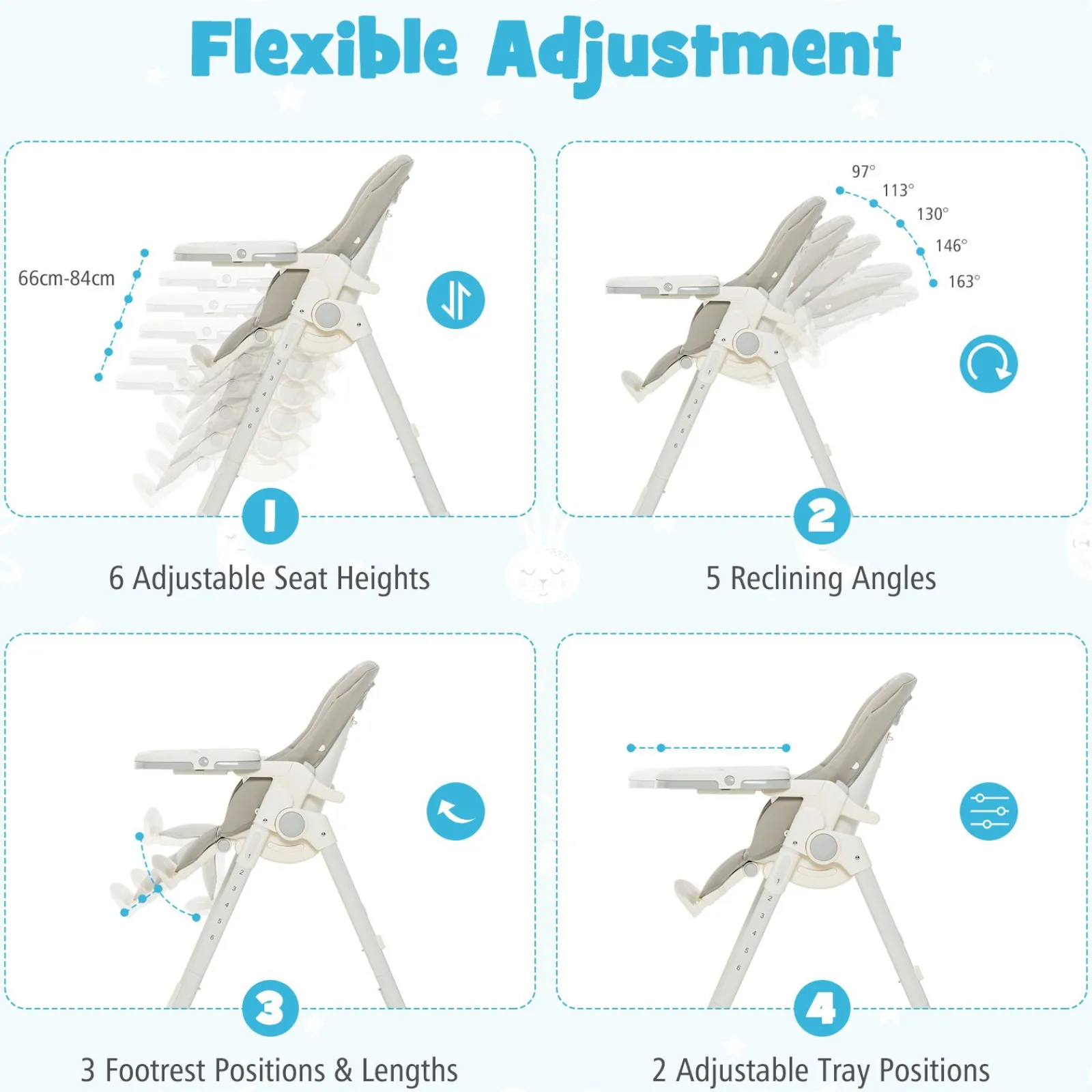Little Helper High Chairs (plastic) | Folding | Reclining | Adjustable Baby High Chair | 5 Recline Positions | Winter White
