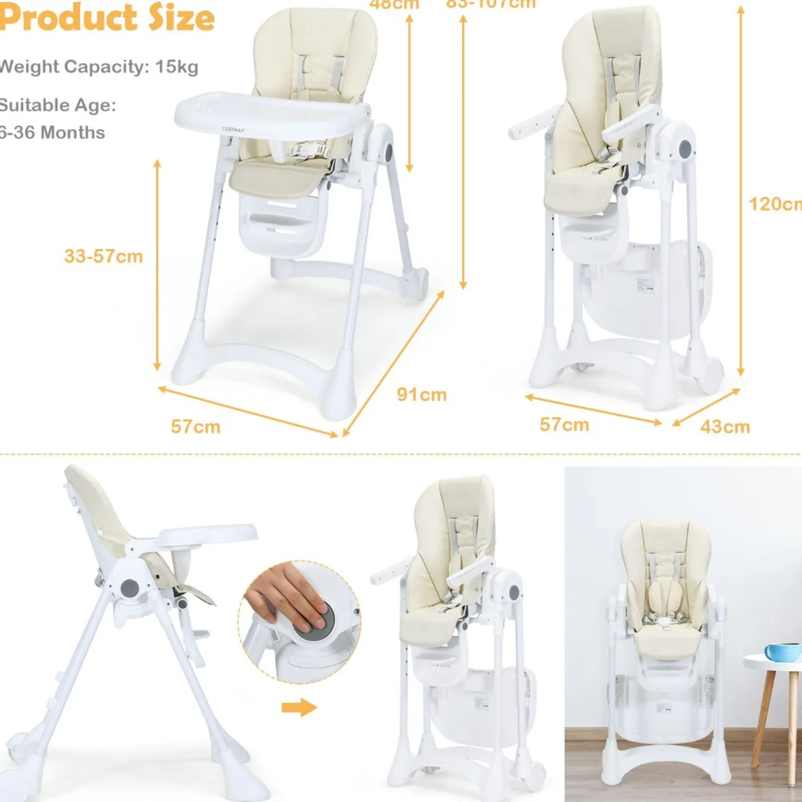 Little Helper High Chairs (plastic) | High Chairs (combination) | Folding & Reclining Baby High Chair | 6 Height Adjustable | 5 Point Harness | Low Chair | 6m