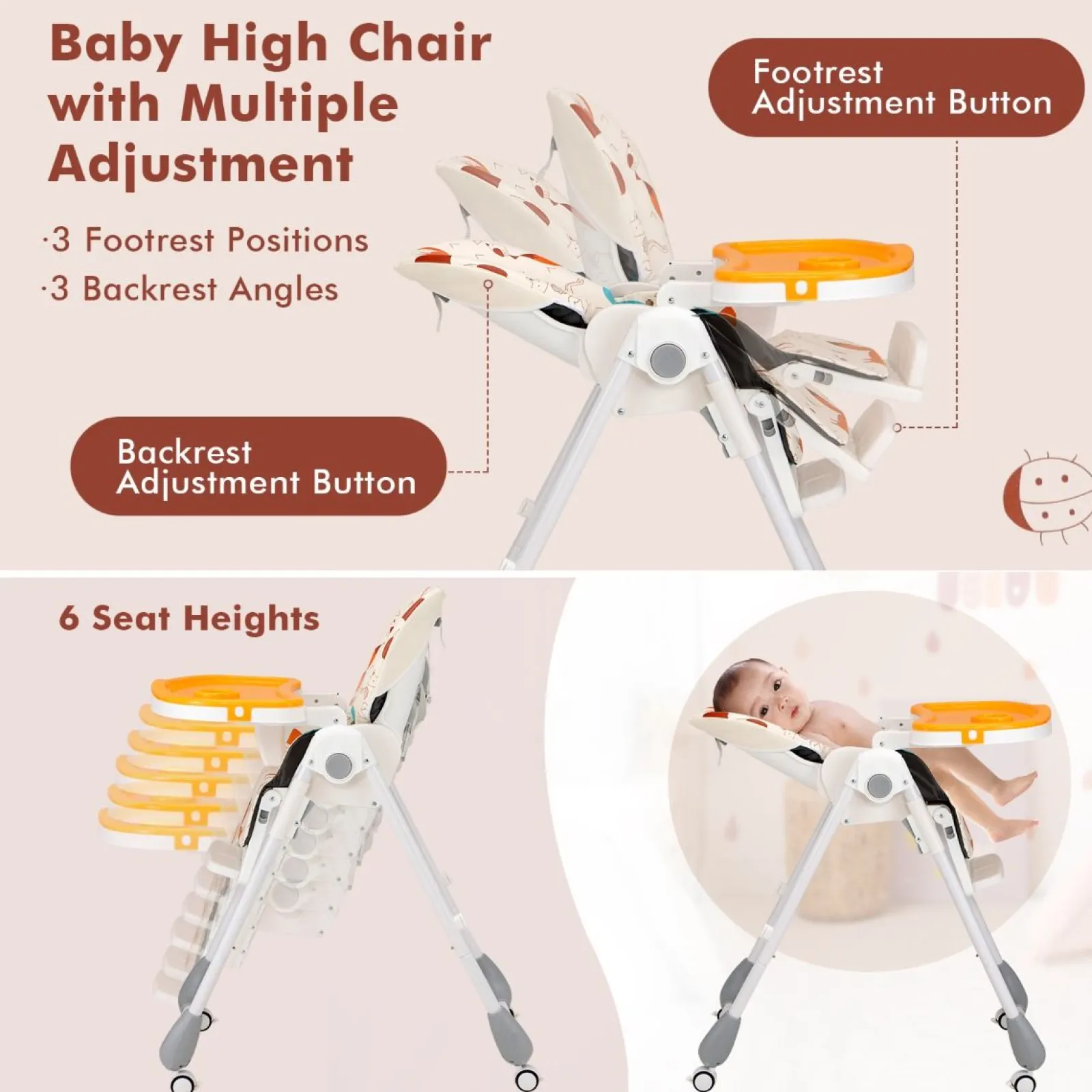 Little Helper High Chairs (plastic) | Folding & Reclining Fox Baby High Chair | Low Chair | 3 Recline Positions | Locking Wheels