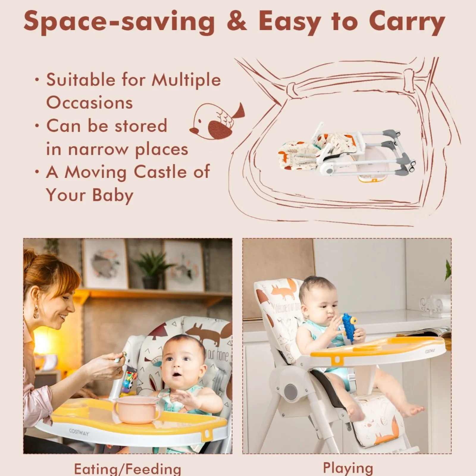Little Helper High Chairs (plastic) | Folding & Reclining Fox Baby High Chair | Low Chair | 3 Recline Positions | Locking Wheels