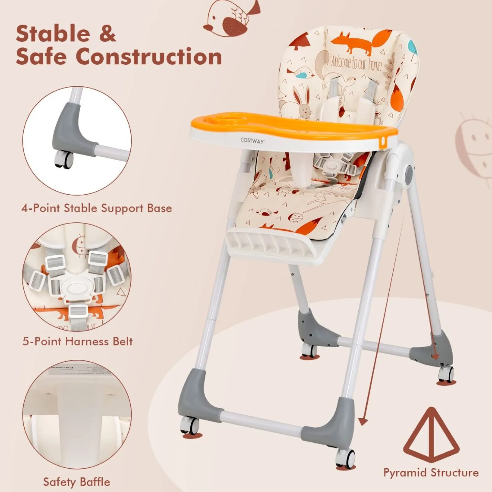 Little Helper High Chairs (plastic) | Folding & Reclining Fox Baby High Chair | Low Chair | 3 Recline Positions | Locking Wheels