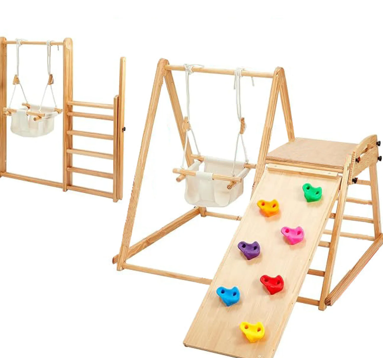 Little Helper Swing & Slide Sets & Garden Play & Trampolines | Kids Climbing Frames & Activity Toys | Folding Pikler 4-in-1 Indoor Eco Pine Wood Toddler Jungle Gym | Spine Supporting Swing | 6 months - 5 Years