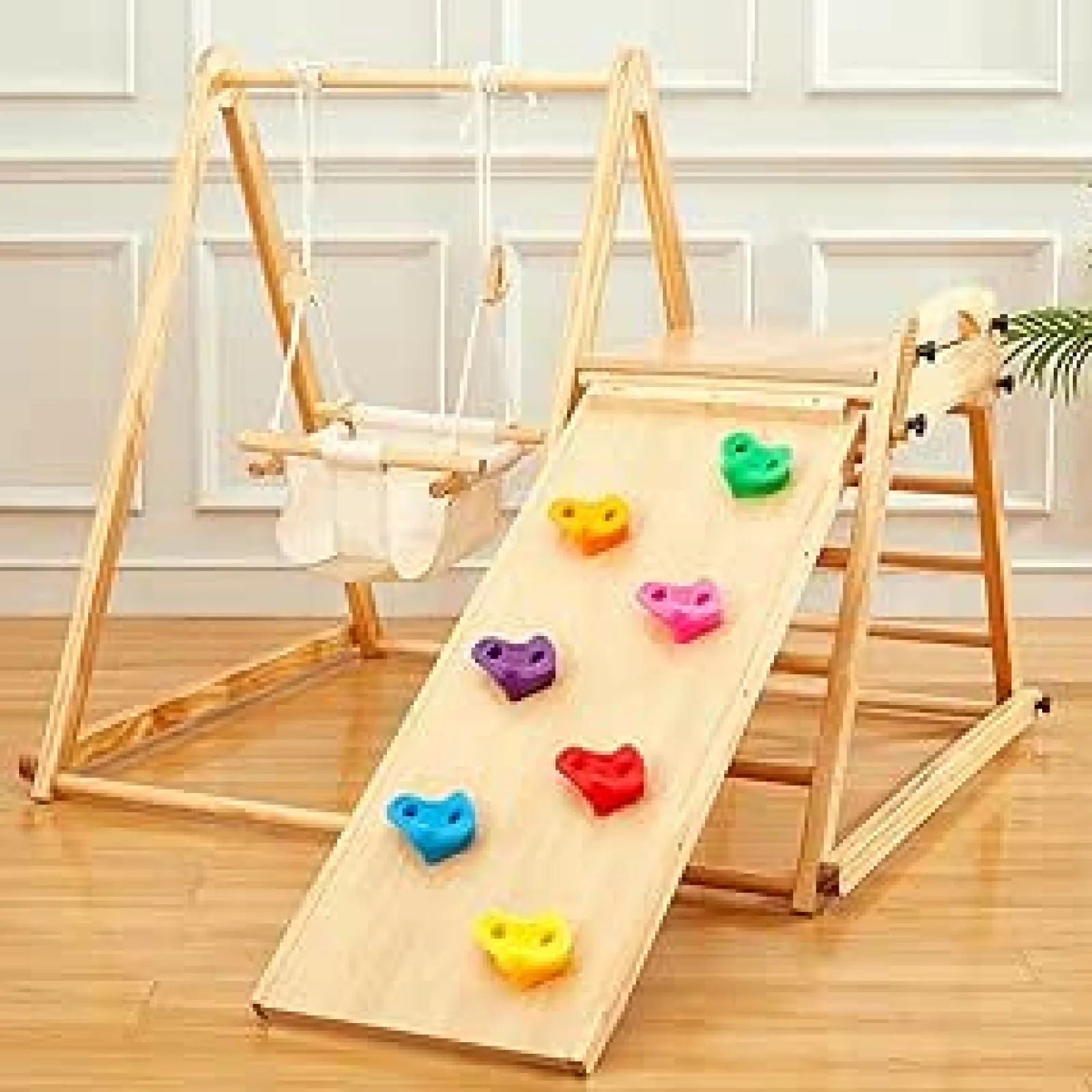 Little Helper Swing & Slide Sets & Garden Play & Trampolines | Kids Climbing Frames & Activity Toys | Folding Pikler 4-in-1 Indoor Eco Pine Wood Toddler Jungle Gym | Spine Supporting Swing | 6 months - 5 Years