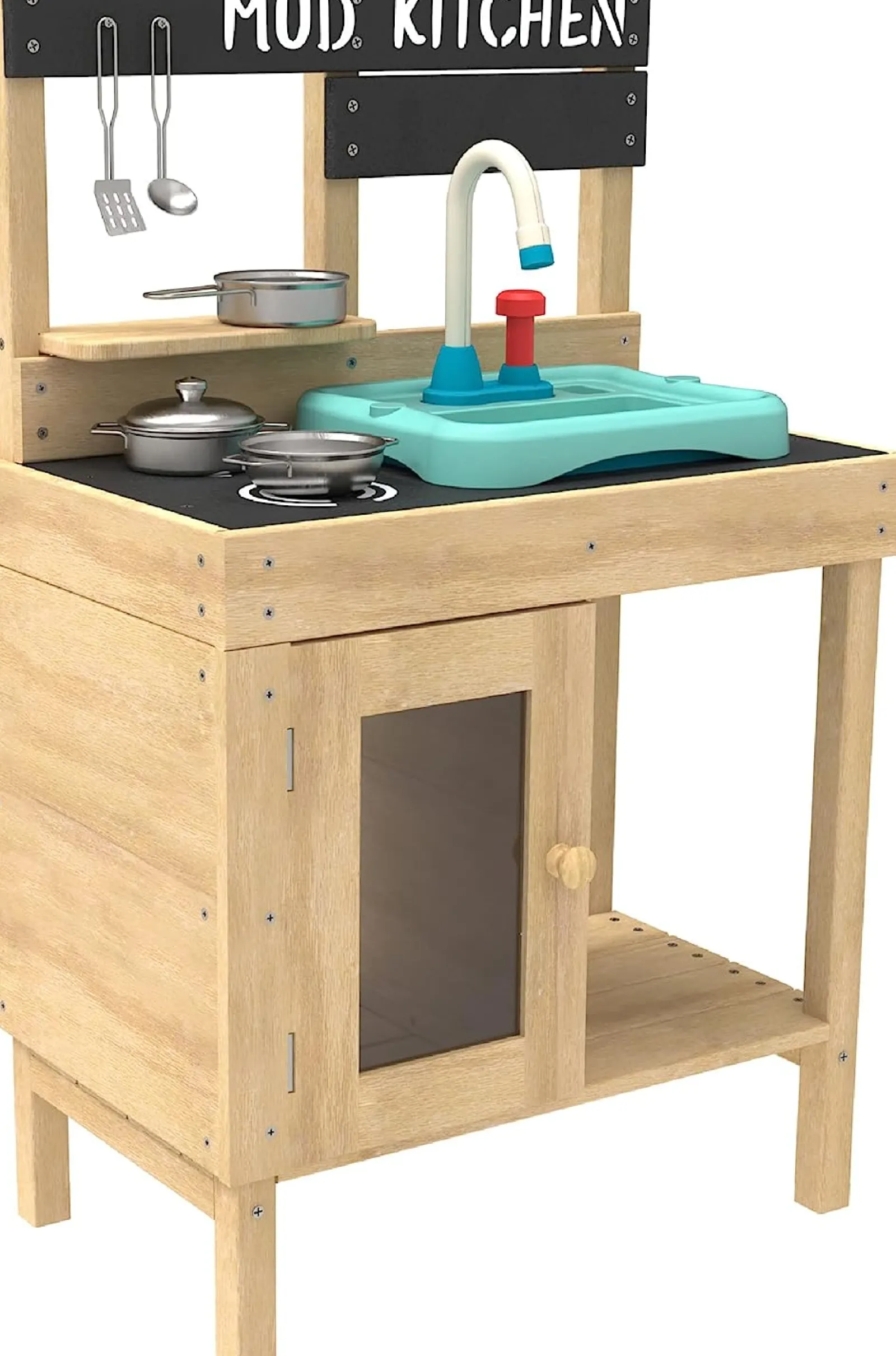 Little Helper Sand & Water Table & Sandpits & Mud Kitchens | Toy Kitchens | FSC Montessori Eco Wood Kids Mud Kitchen | Wooden Toy Kitchen | Working Tap & Sink | 3 Years+