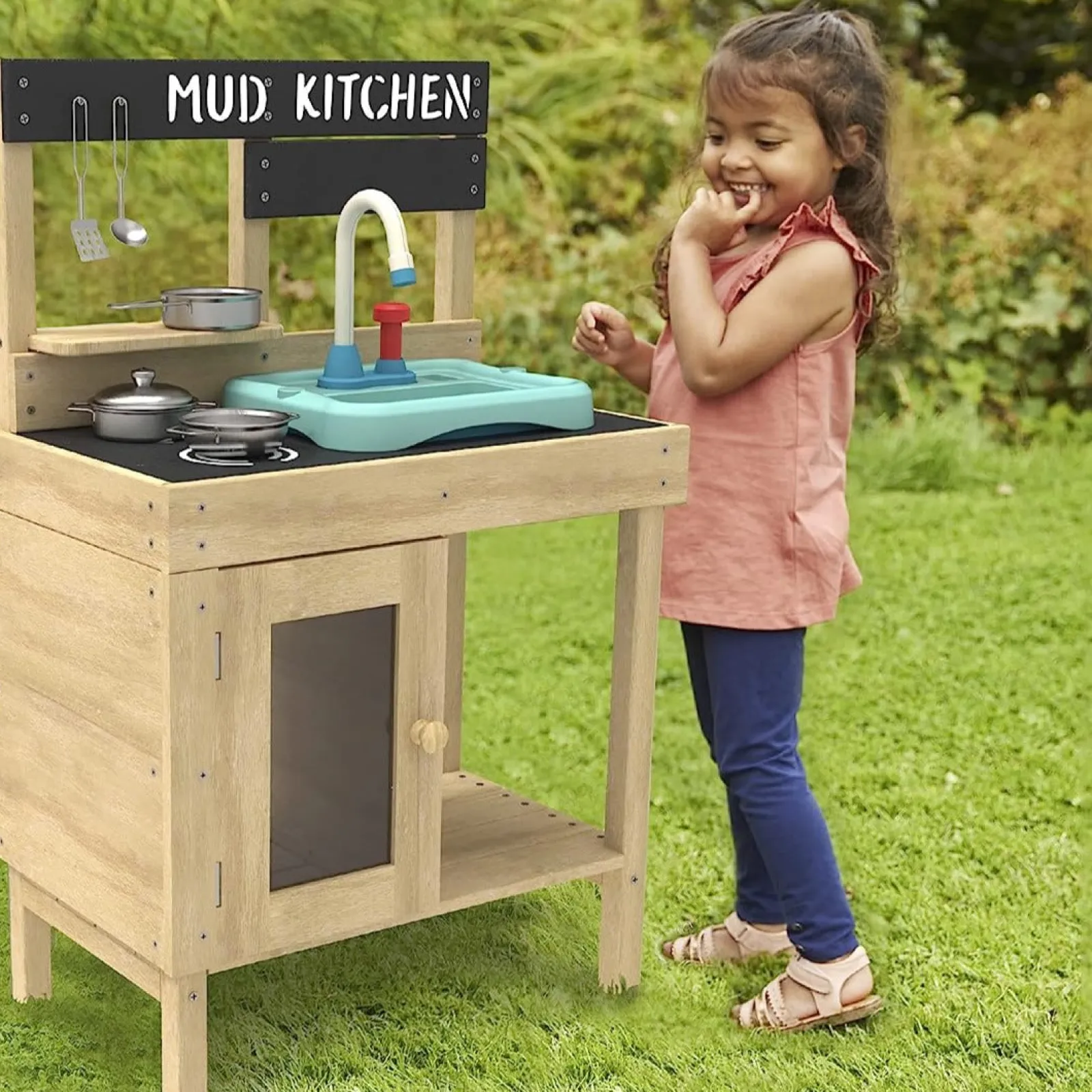 Little Helper Sand & Water Table & Sandpits & Mud Kitchens | Toy Kitchens | FSC Montessori Eco Wood Kids Mud Kitchen | Wooden Toy Kitchen | Working Tap & Sink | 3 Years+