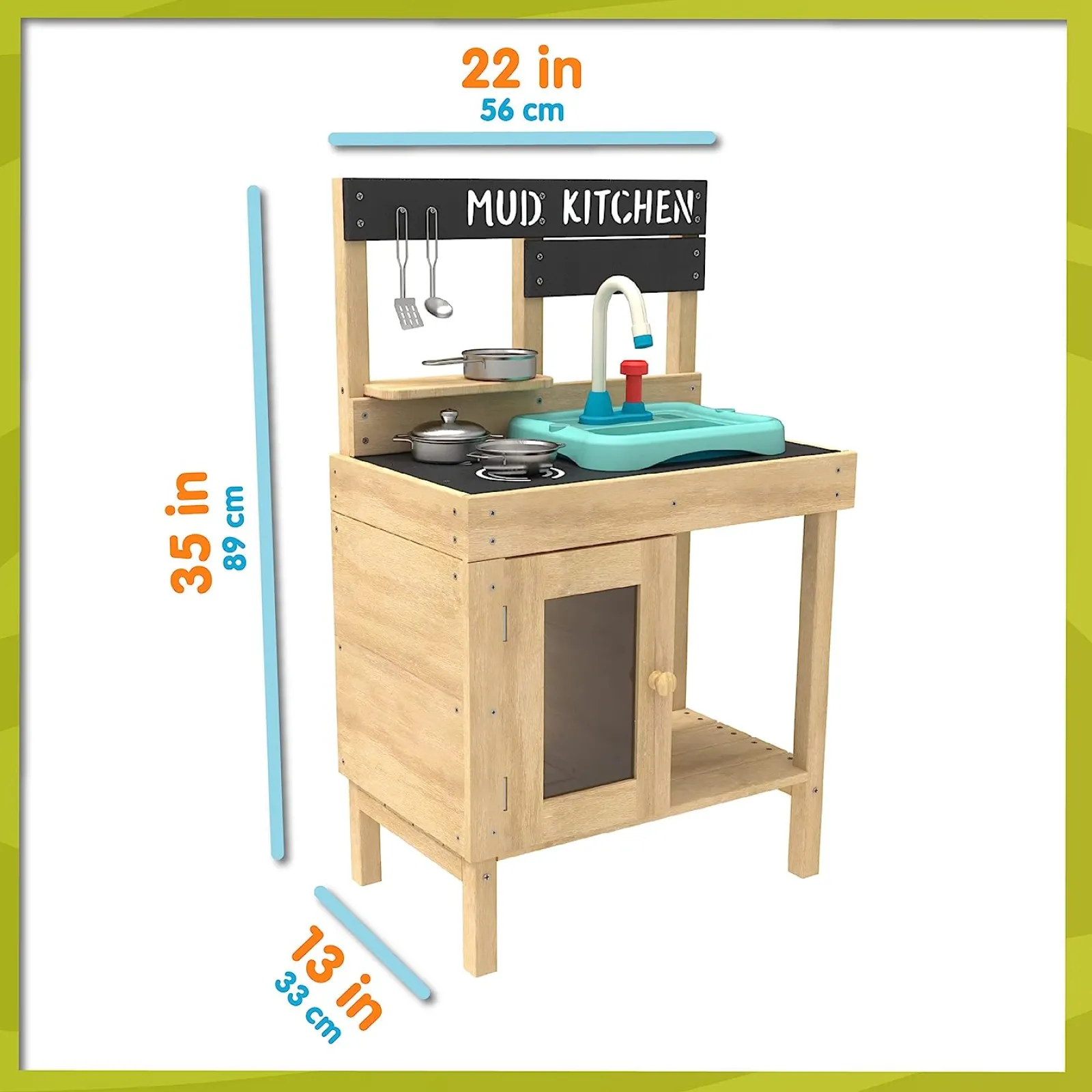 Little Helper Sand & Water Table & Sandpits & Mud Kitchens | Toy Kitchens | FSC Montessori Eco Wood Kids Mud Kitchen | Wooden Toy Kitchen | Working Tap & Sink | 3 Years+