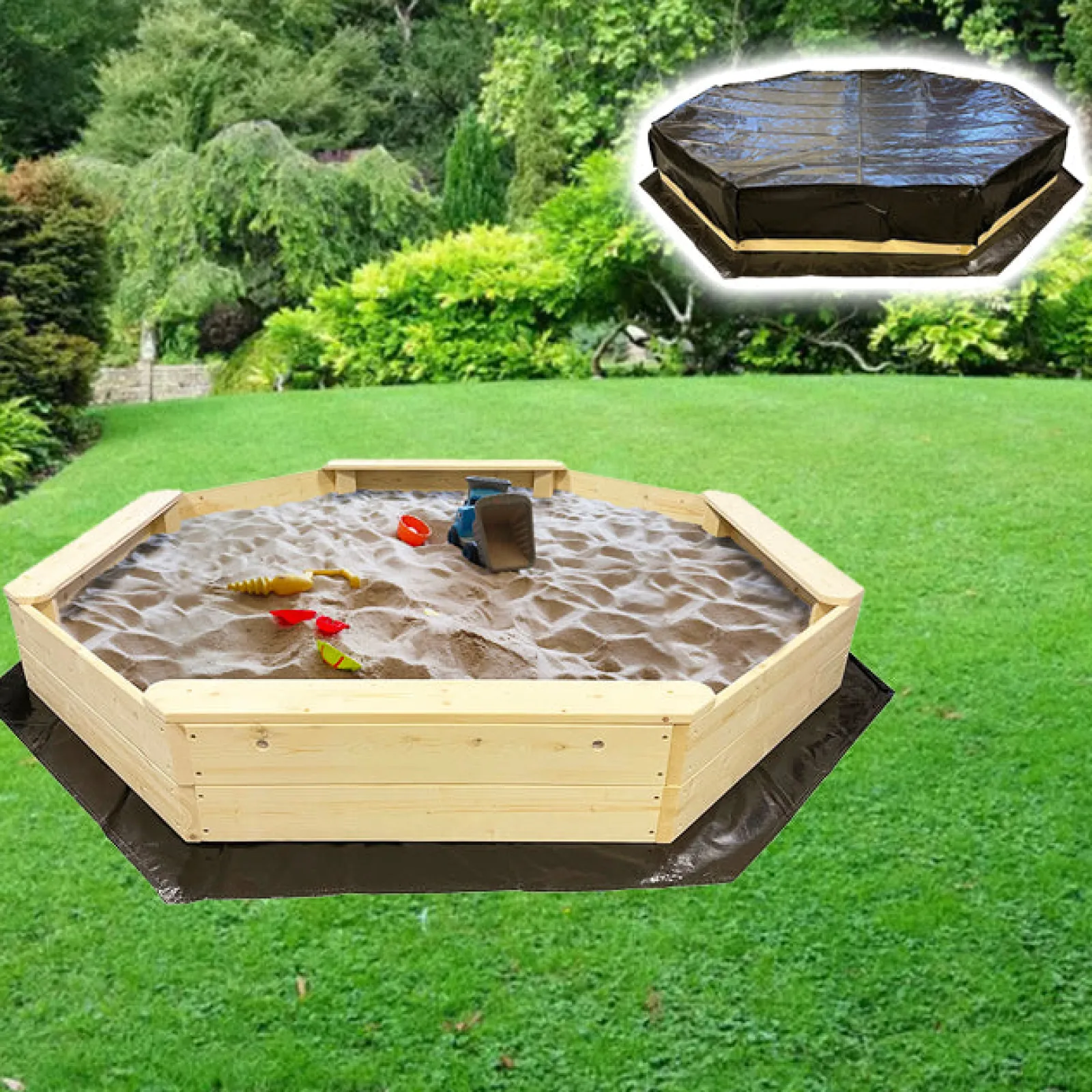 Little Helper Sand & Water Table & Sandpits & Mud Kitchens | Giant Eco FSC Deluxe Wooden Sandpit with Waterproof Cover | 1.77m diameter | 18m+