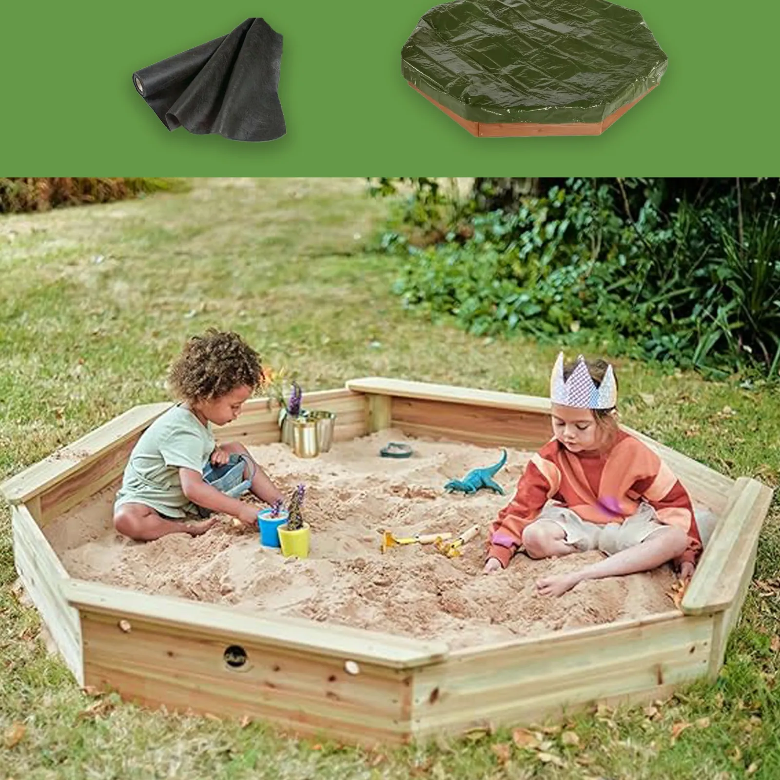 Little Helper Sand & Water Table & Sandpits & Mud Kitchens | Giant Octaganol Eco FSC Wooden Sandpit with Waterproof Cover | 1.5m diameter | 18m+