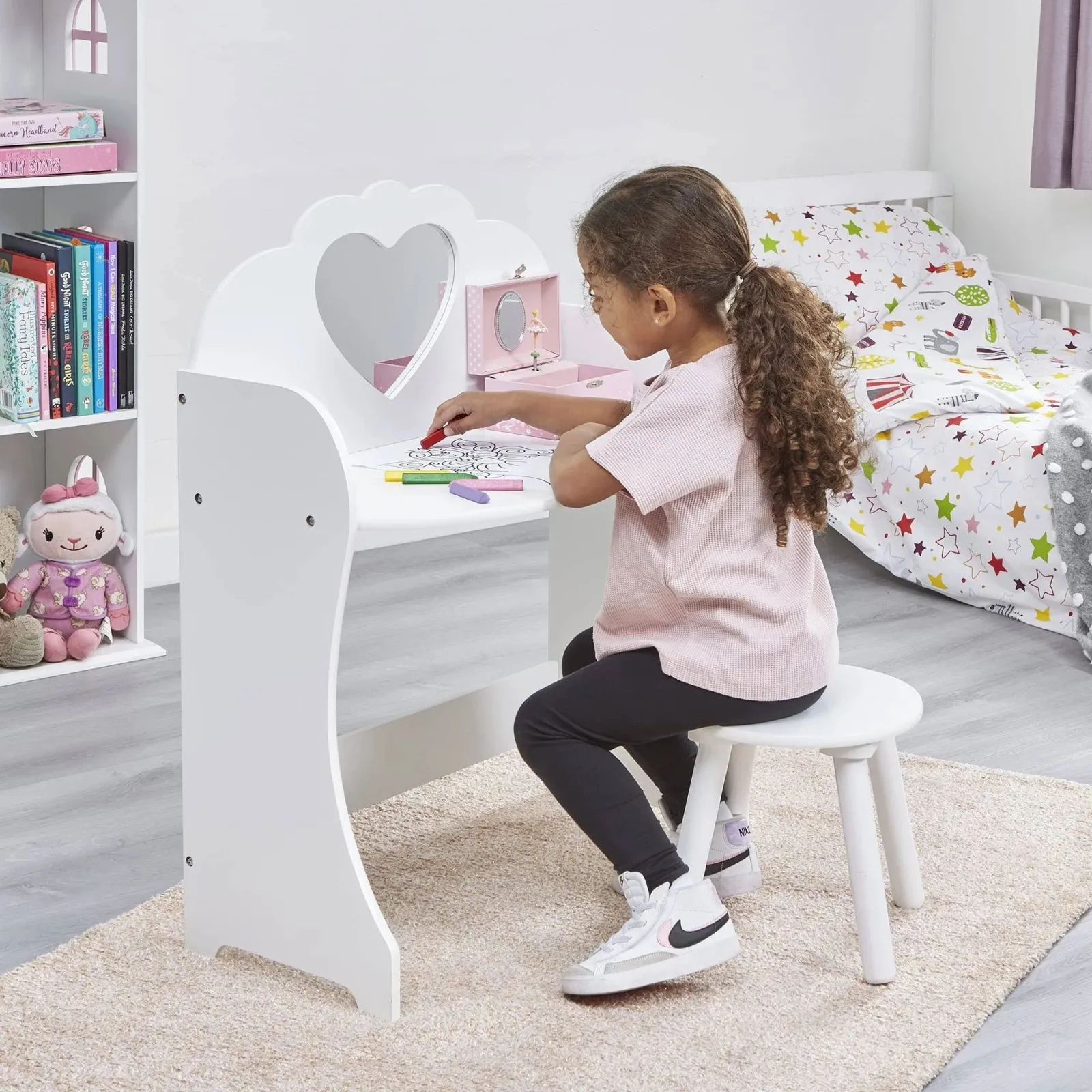 Little Helper Table & Chairs (wooden) | Dressing Tables & Vanity Tables | Girls | Childrens Dressing Table | Vanity Table cum Desk & Stool | Solid White Wood