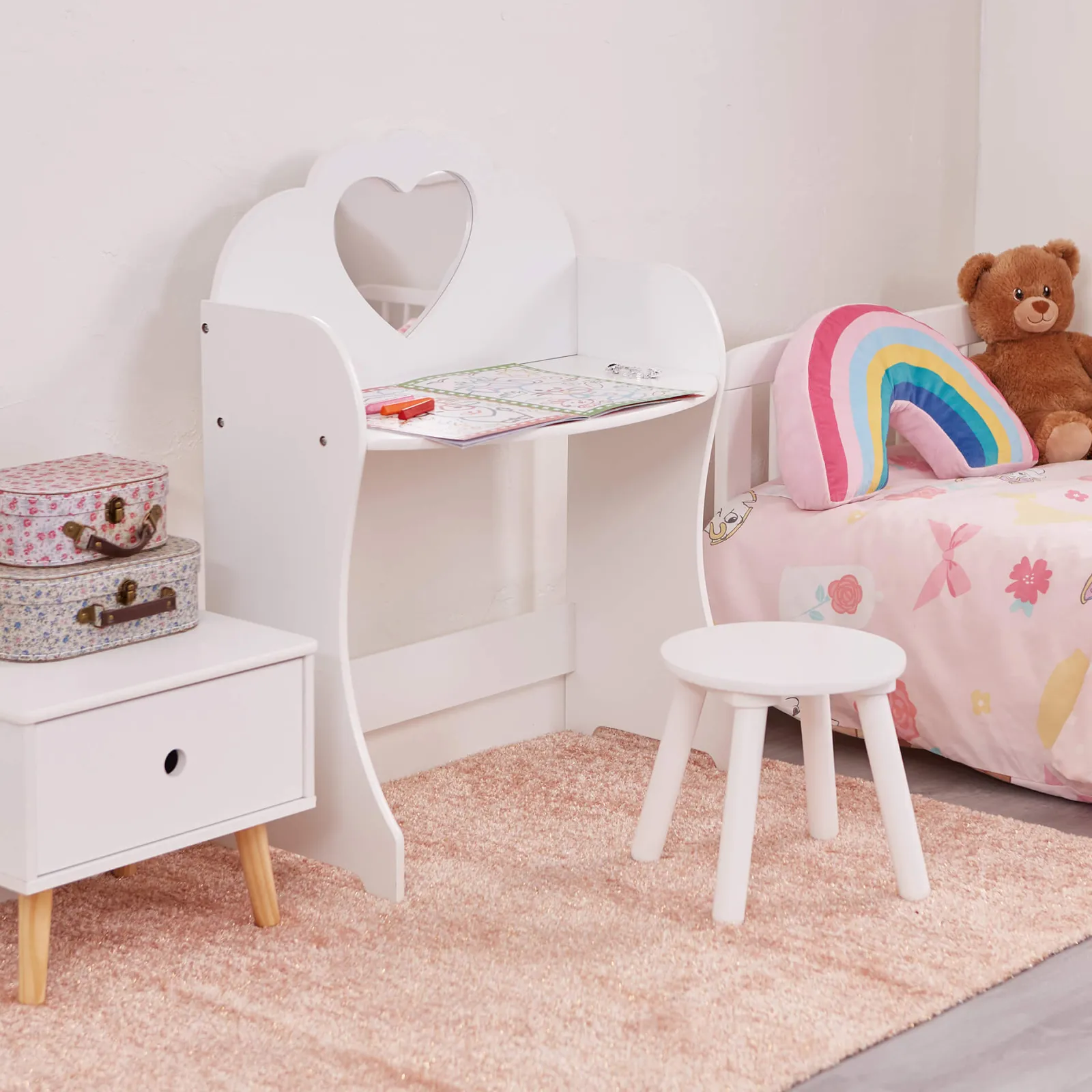 Little Helper Table & Chairs (wooden) | Dressing Tables & Vanity Tables | Girls | Childrens Dressing Table | Vanity Table cum Desk & Stool | Solid White Wood