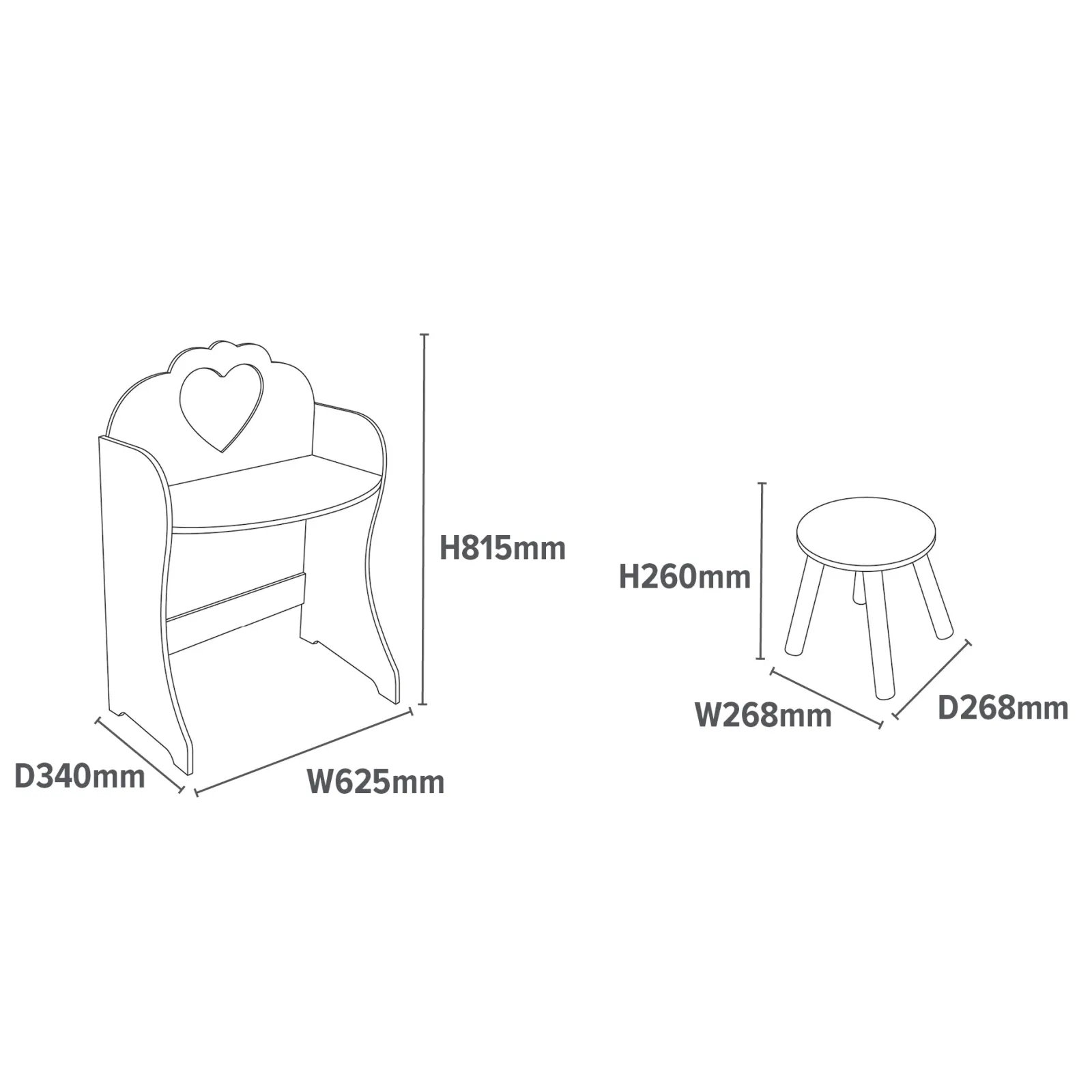 Little Helper Table & Chairs (wooden) | Dressing Tables & Vanity Tables | Girls | Childrens Dressing Table | Vanity Table cum Desk & Stool | Solid White Wood