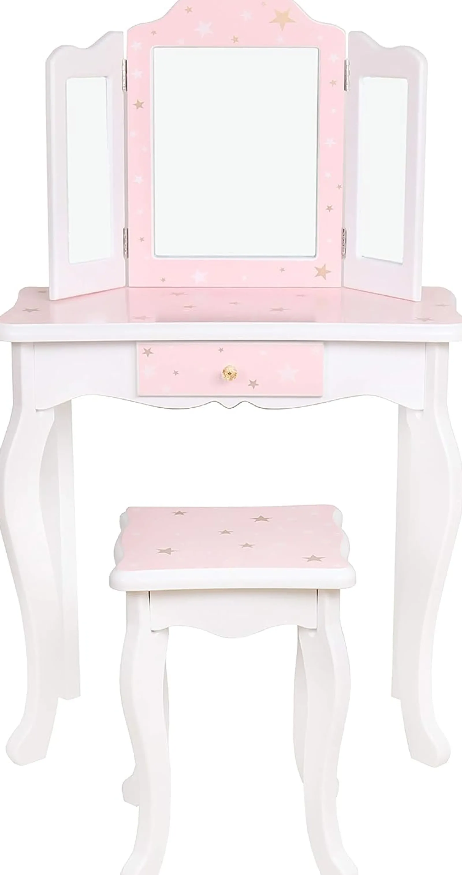 Little Helper Dressing Tables & Vanity Tables | Girls Dressing Table | Vanity Table | Crystal Knobs | Pink Stars and White | 6 - 13 Years
