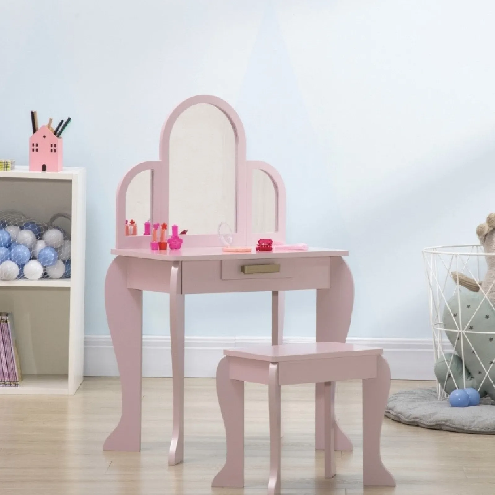 Little Helper Dressing Tables & Vanity Tables | Girls Dressing Table with Mirror and Stool | Vanity Unit with Drawer | Pink | 3-6 Years