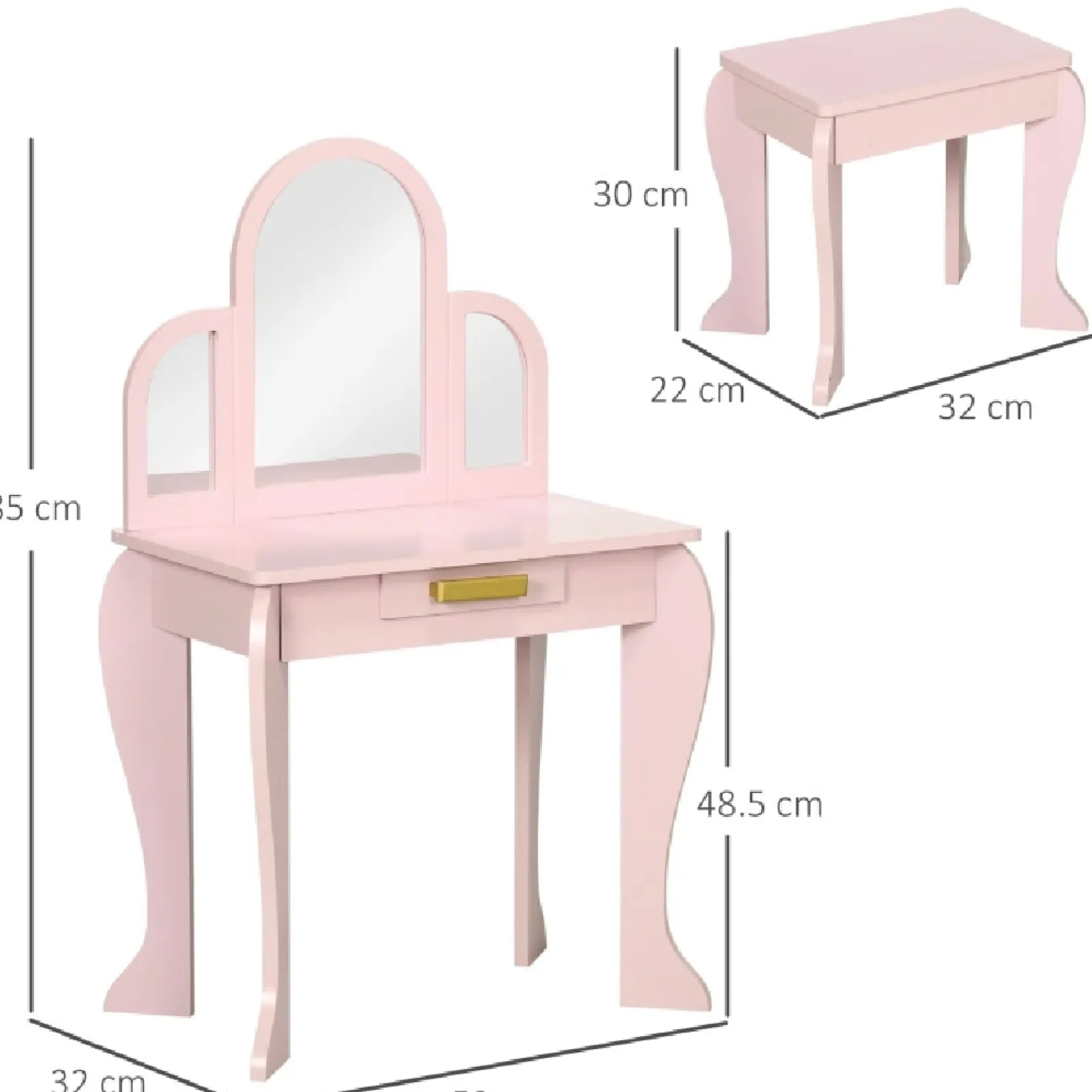Little Helper Dressing Tables & Vanity Tables | Girls Dressing Table with Mirror and Stool | Vanity Unit with Drawer | Pink | 3-6 Years