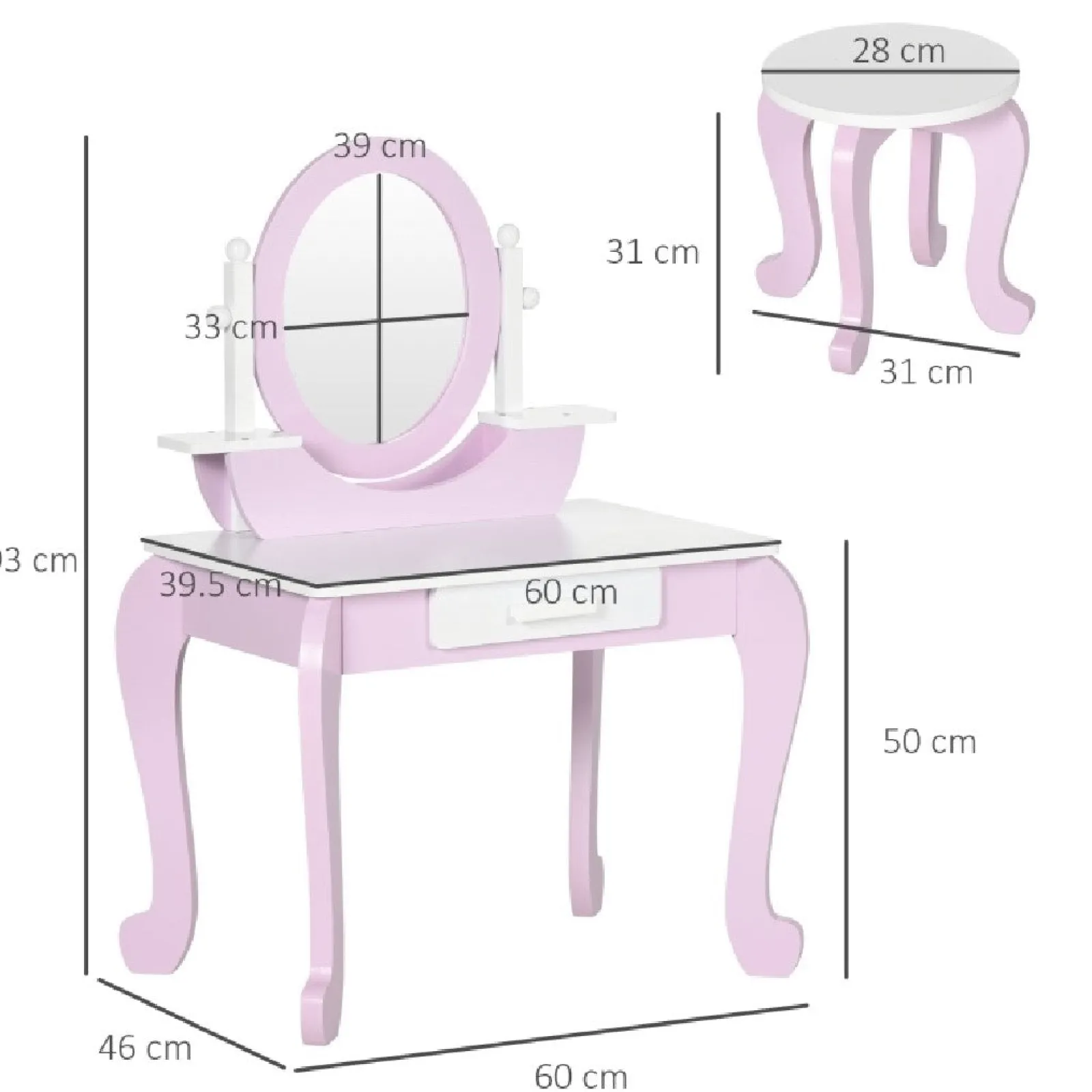 Little Helper Dressing Tables & Vanity Tables | Girls Dressing Table with Mirror and Stool | Vanity Unit with Drawer | Pink & White | 3-6 Years