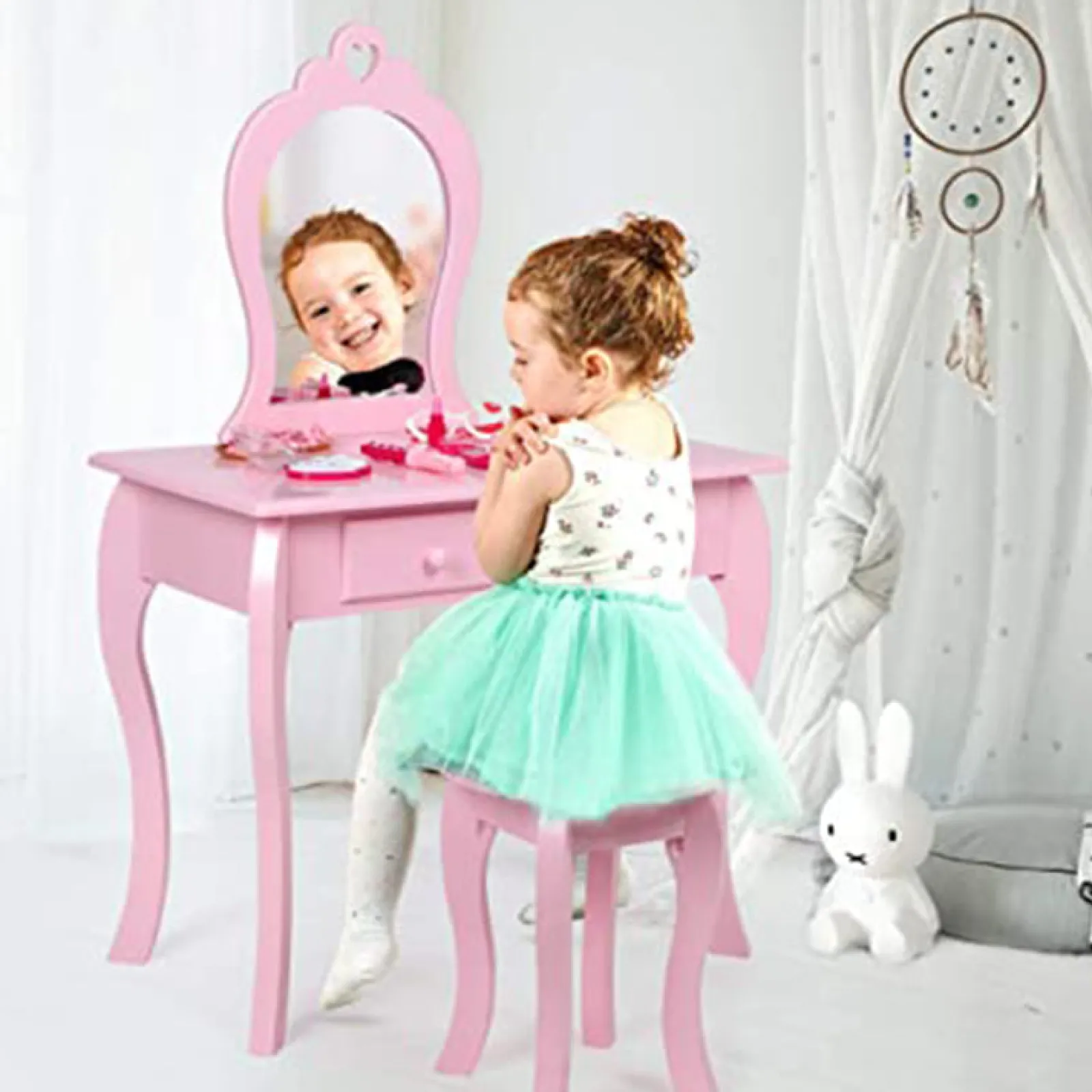Little Helper Dressing Tables & Vanity Tables | Girls Princess Dressing Table & Stool with Mirror & Drawers | Kids Vanity Table | Pink | 3-8 Years