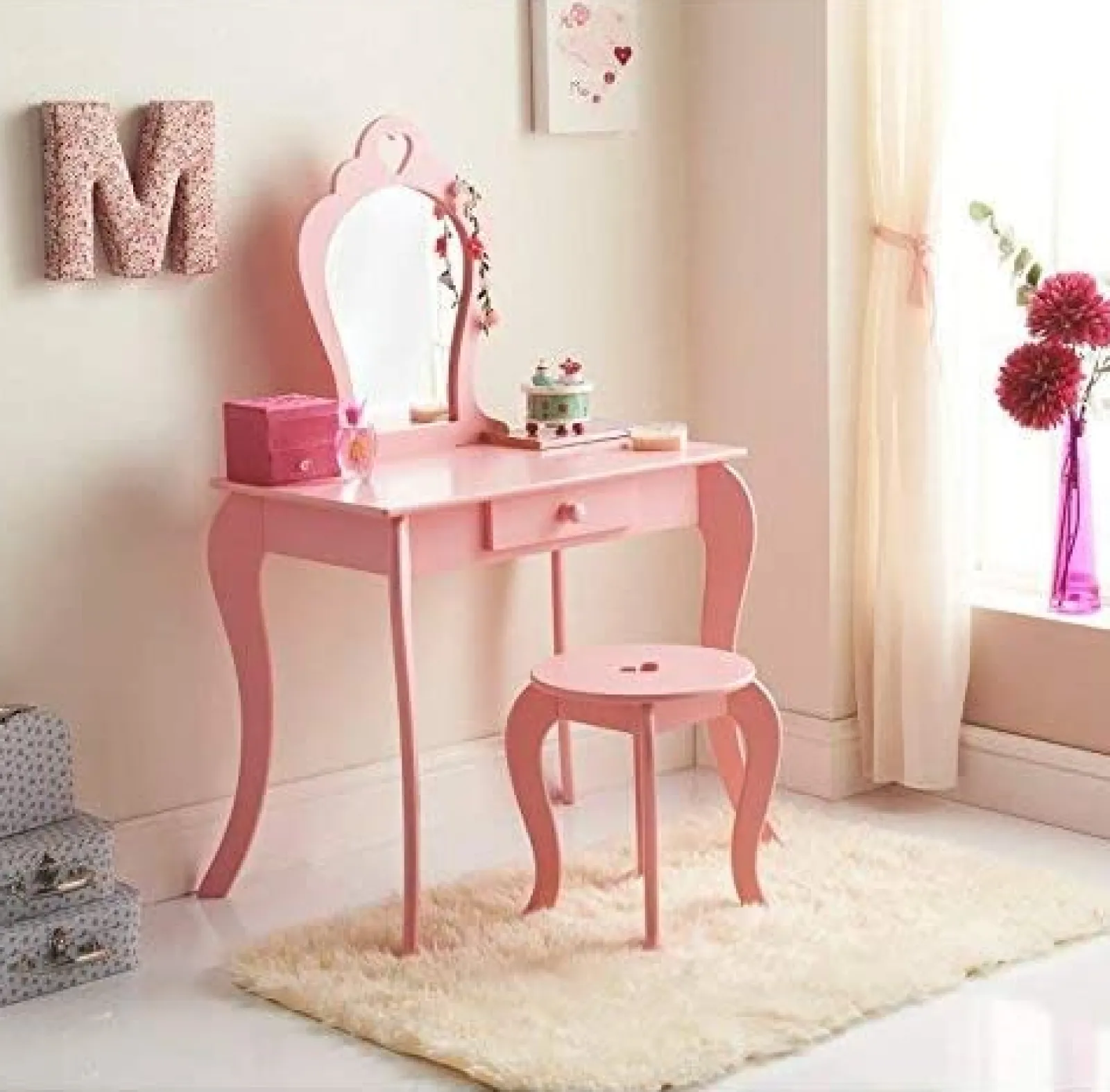 Little Helper Dressing Tables & Vanity Tables | Girls Princess Dressing Table & Stool with Mirror & Drawers | Kids Vanity Table | Pink | 3-8 Years