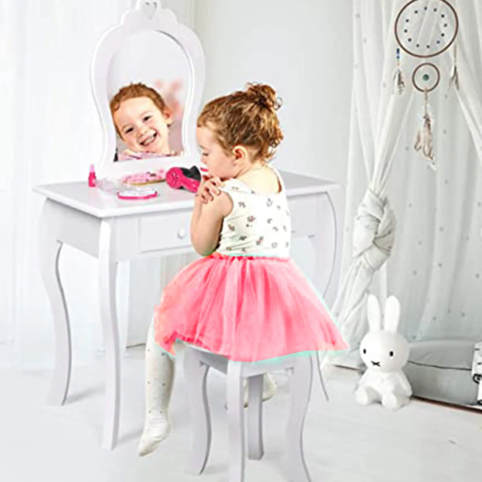 Little Helper Table & Chairs (wooden) | Dressing Tables & Vanity Tables | Girls Princess Dressing Table & Stool with Mirror & Drawers | Kids Vanity Table | White or Pink | 3-8 Years