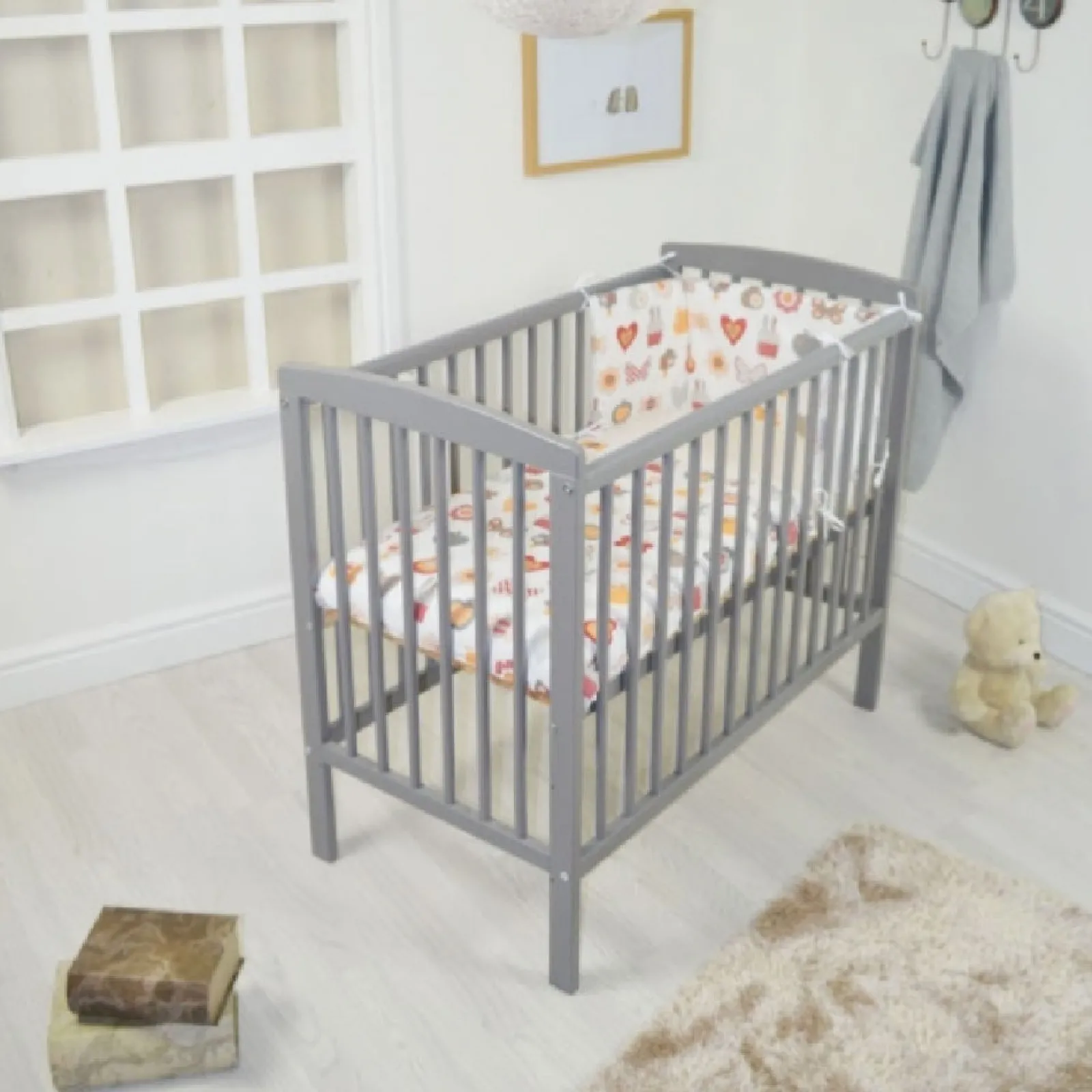 Little Helper Cots | Grey Eco Solid Pine Space Saver Cot Height Adjustable Mattress | 104cm Long x 56cm Wide