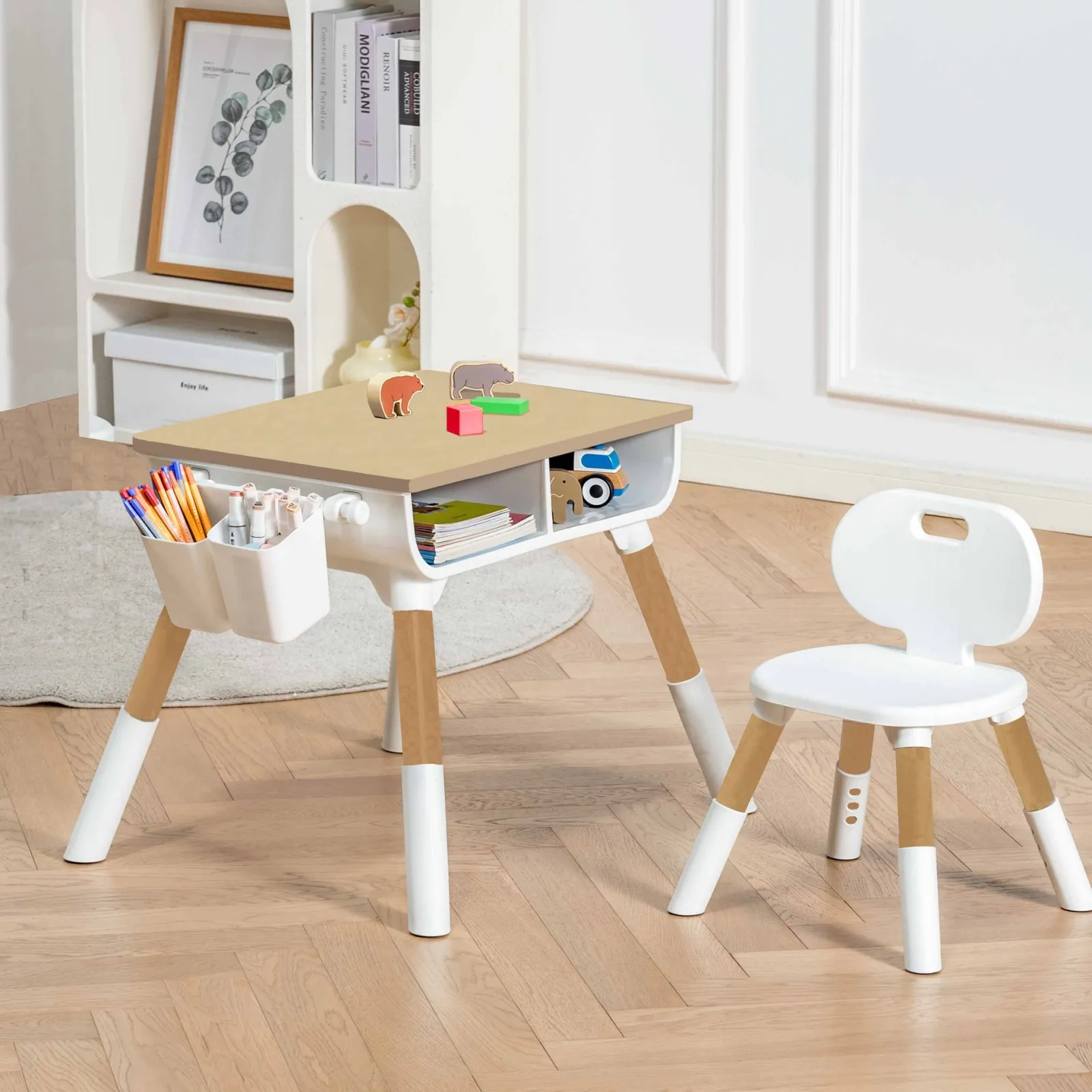 Little Helper Montessori Toys & Products | Table & Chairs (wooden) | Grow-with-me Height Adjustable Montessori Scandi-Design Kids Table and Chair | Natural | 2-8 Years
